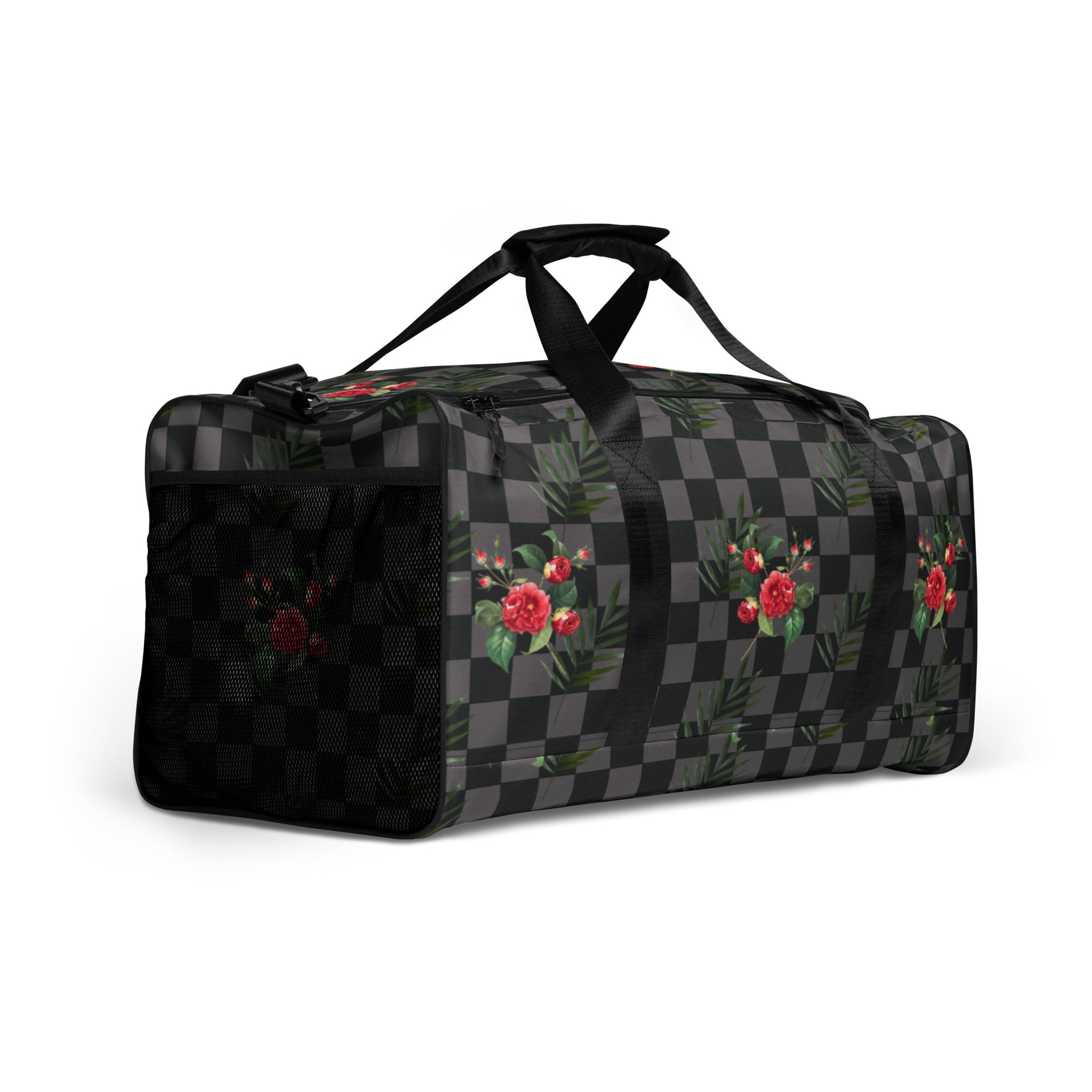 Flower Leaf Classic Plaid Design Hand Held Gym Luggage Travel Bag - HipHatter