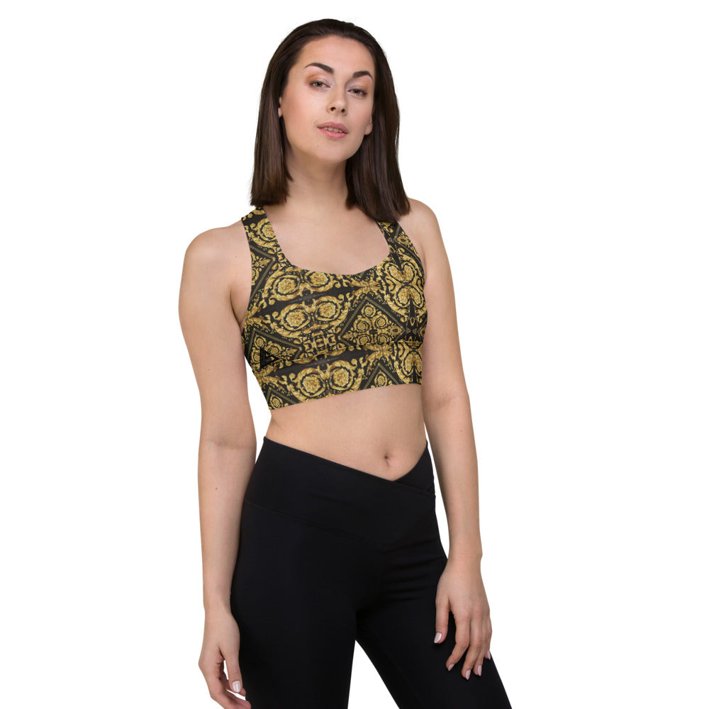 Baroque Scarf Print Longline Sports Bra - HipHatter