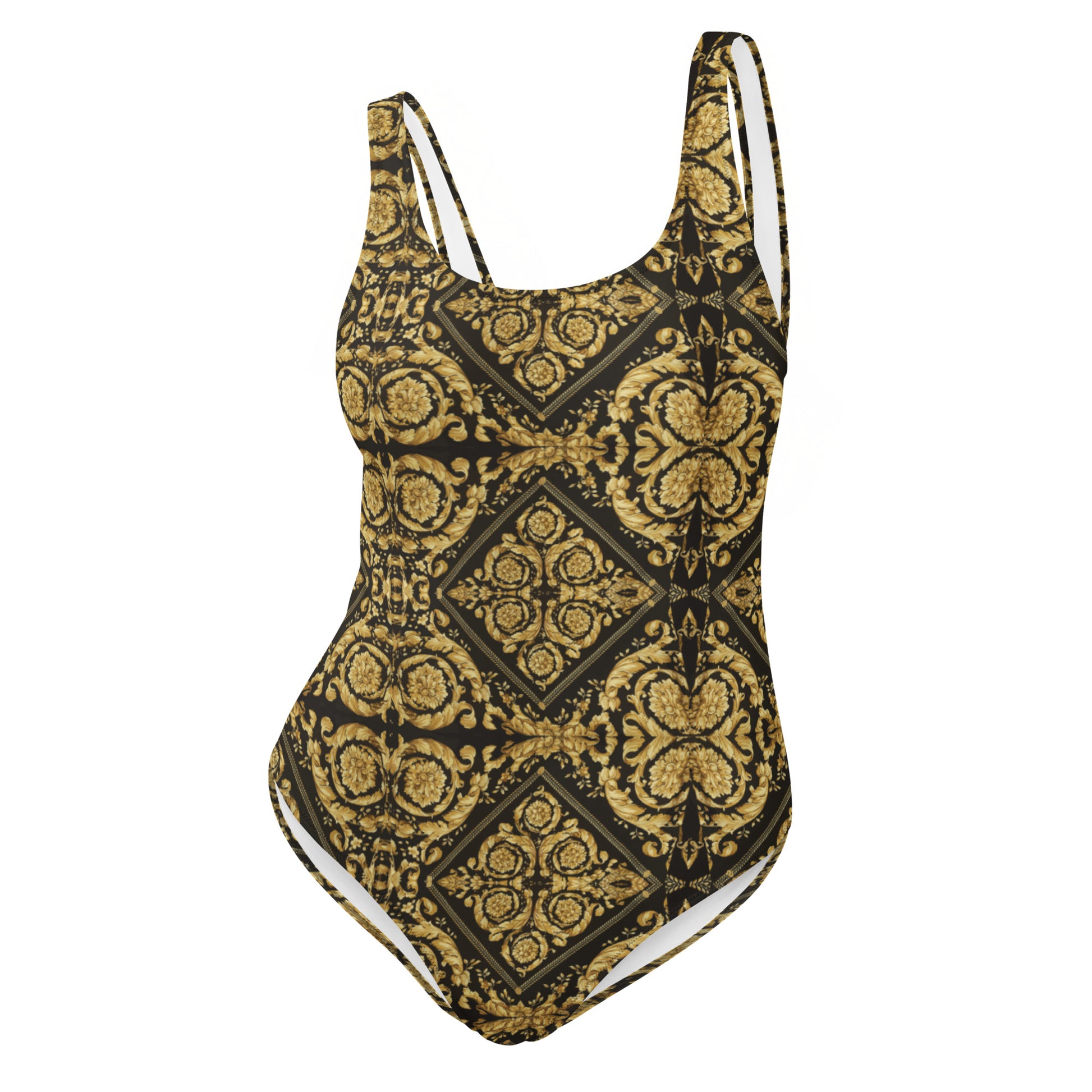 Gold Baroque Scarf Print One-Piece Swimsuit - HipHatter