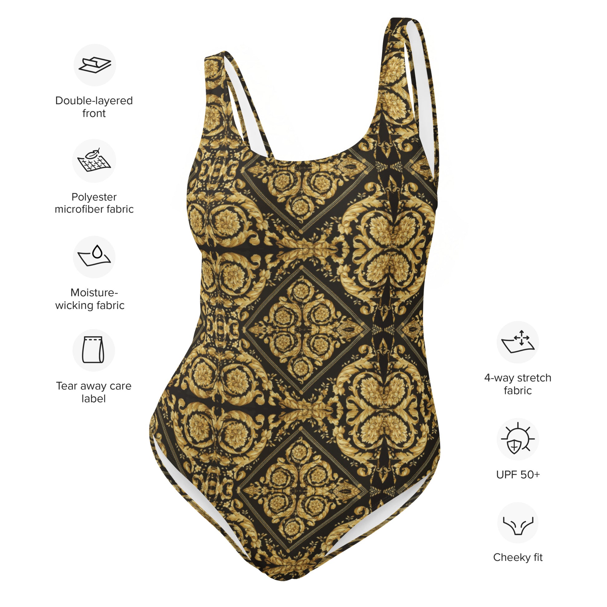 Gold Baroque Scarf Print One-Piece Swimsuit - HipHatter