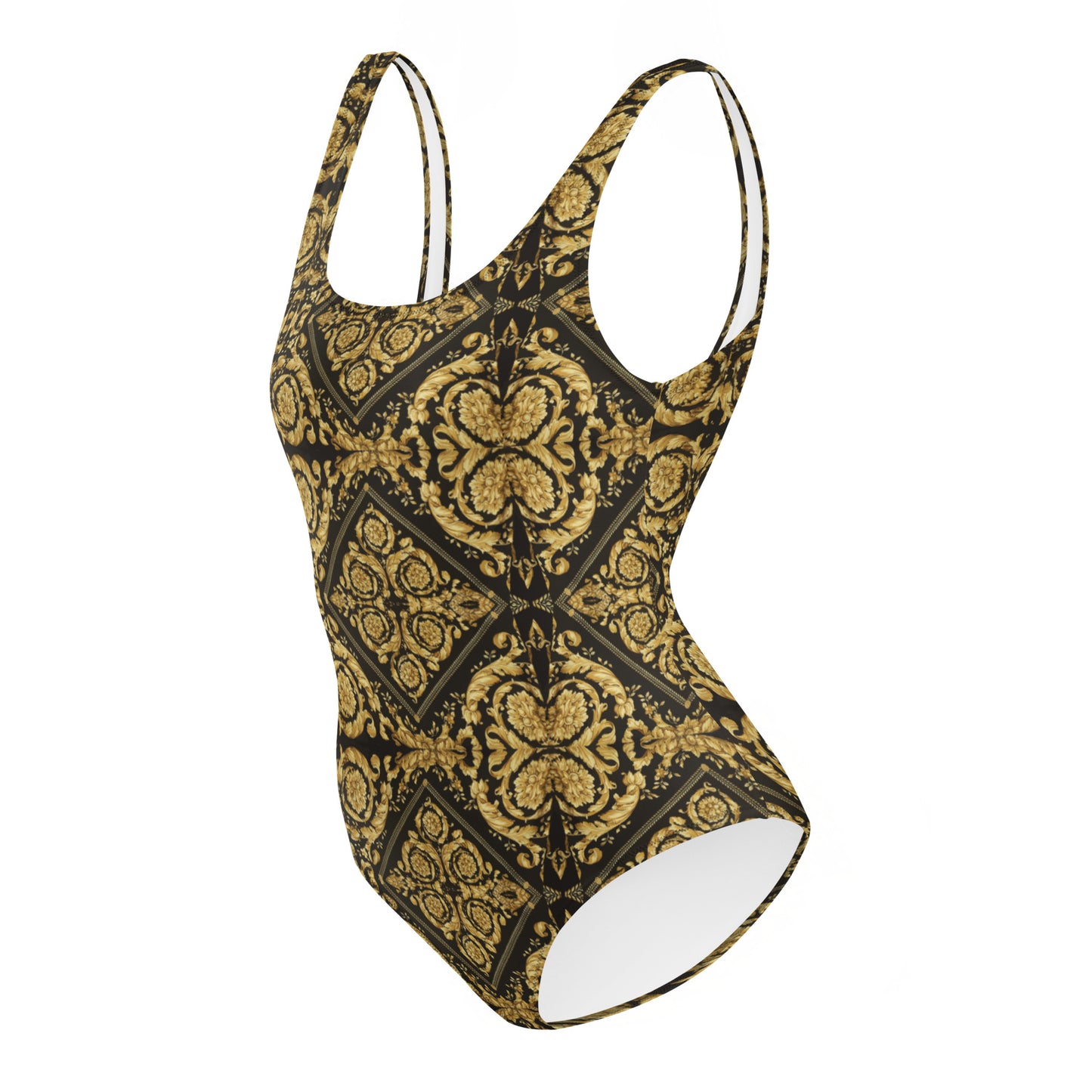 Gold Baroque Scarf Print One-Piece Swimsuit - HipHatter