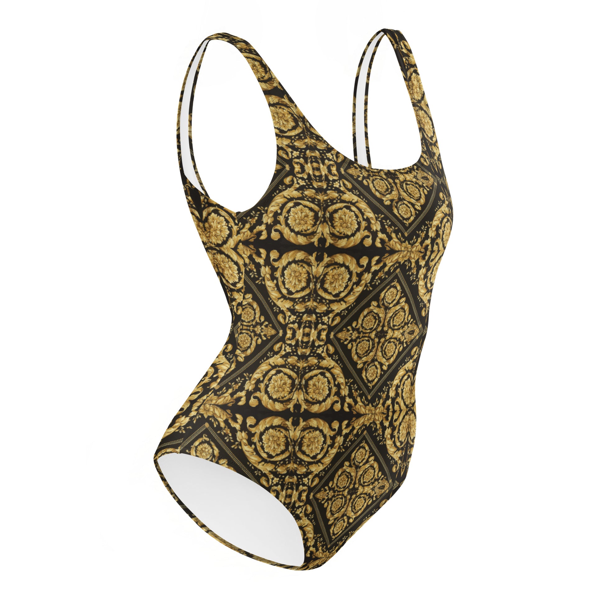 Gold Baroque Scarf Print One-Piece Swimsuit - HipHatter