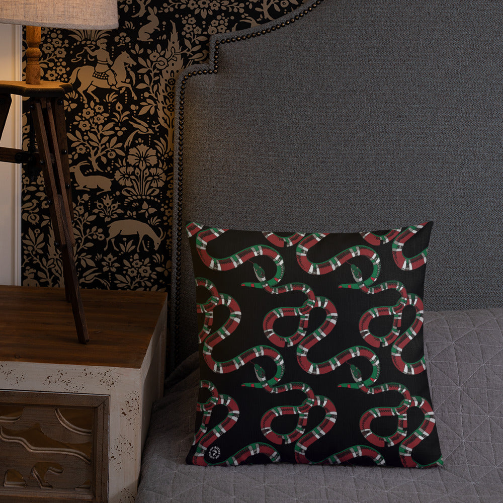 Designer Snakes On Black Premium Pillow - HipHatter