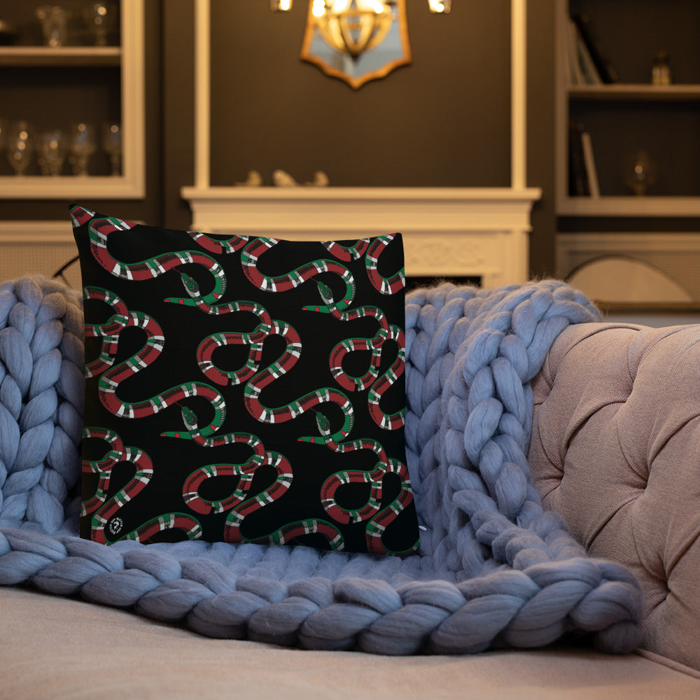 Designer Snakes On Black Premium Pillow - HipHatter