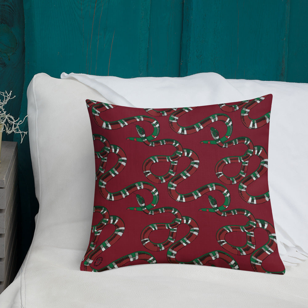 Designer Snakes On Red Premium Pillow - HipHatter