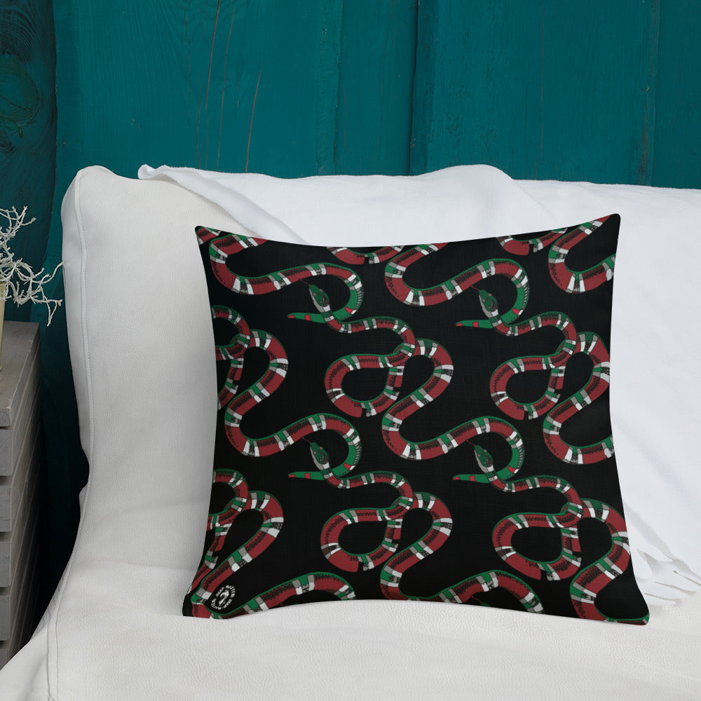 Designer Snakes On Black Premium Pillow - HipHatter