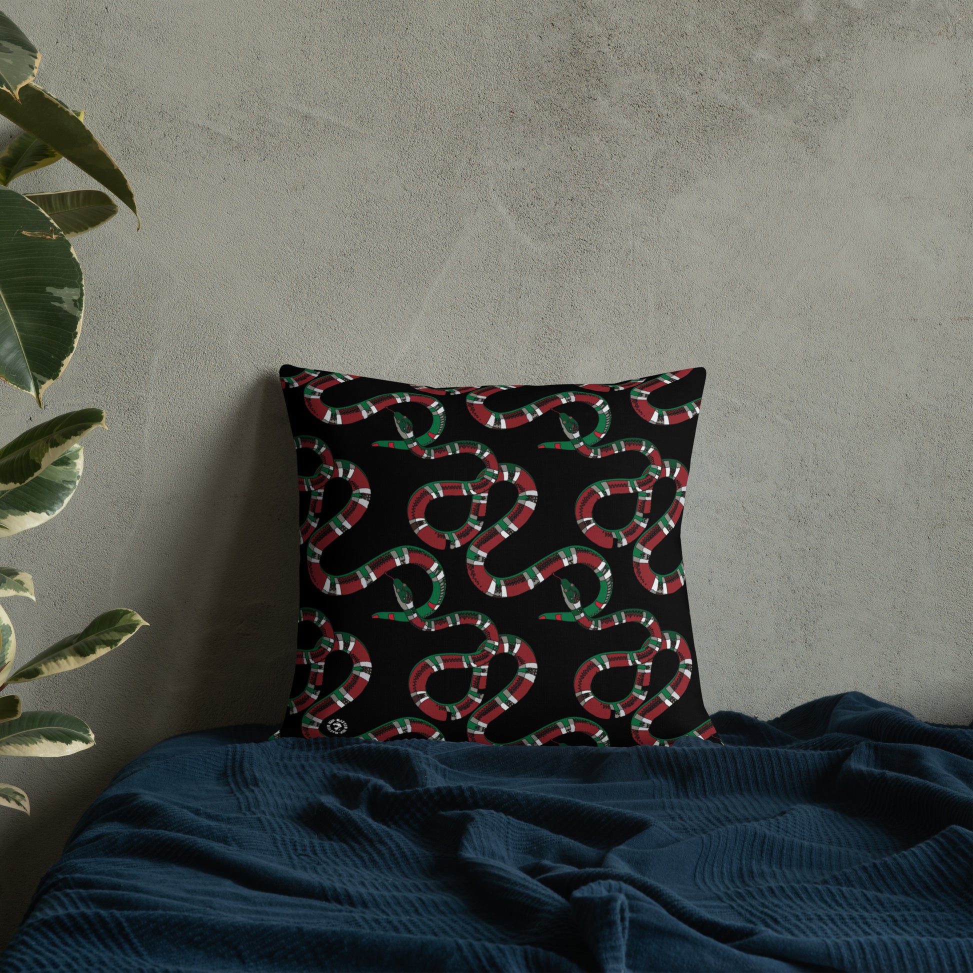Designer Snakes On Black Premium Pillow - HipHatter