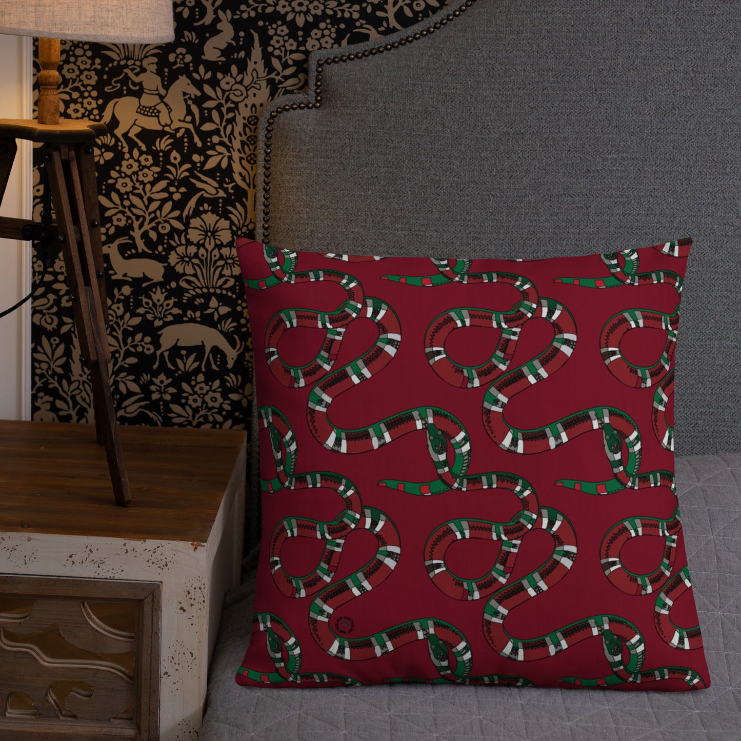 Designer Snakes On Red Premium Pillow - HipHatter