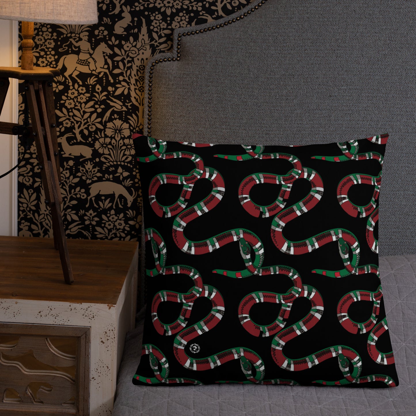 Designer Snakes On Black Premium Pillow - HipHatter