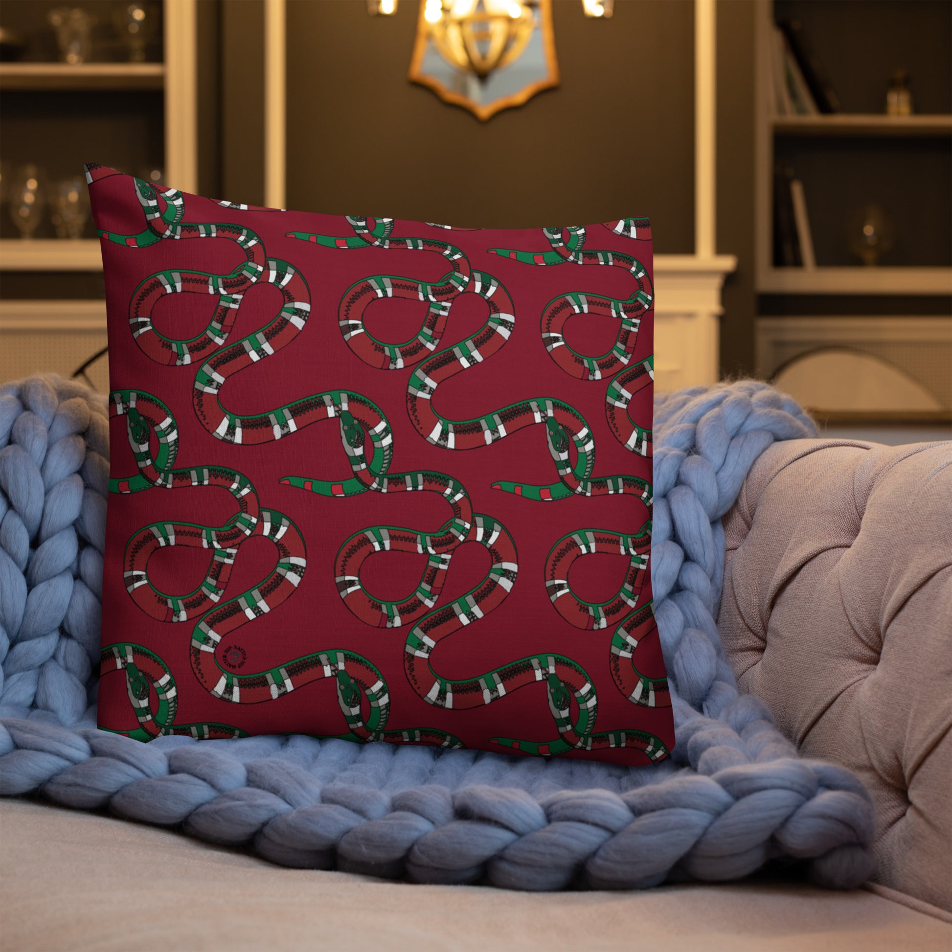 Designer Snakes On Red Premium Pillow - HipHatter
