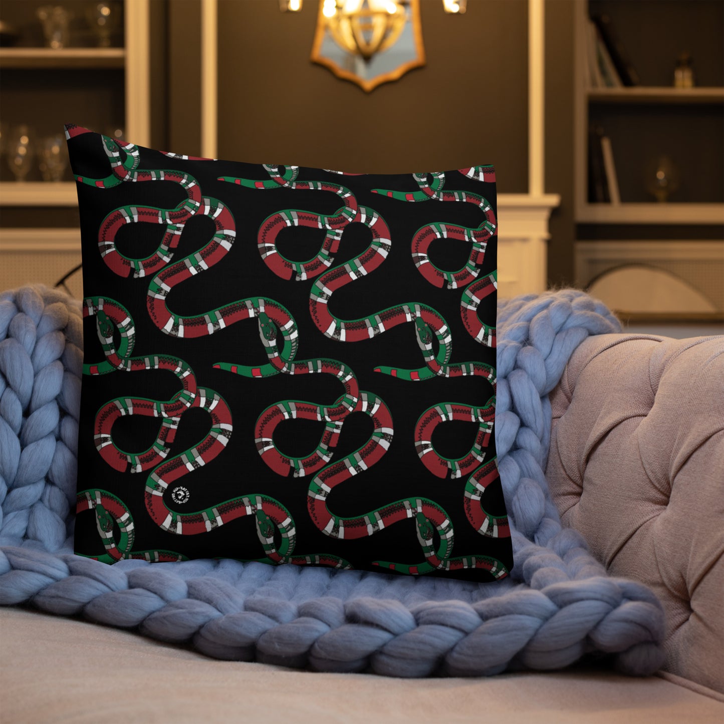 Designer Snakes On Black Premium Pillow - HipHatter