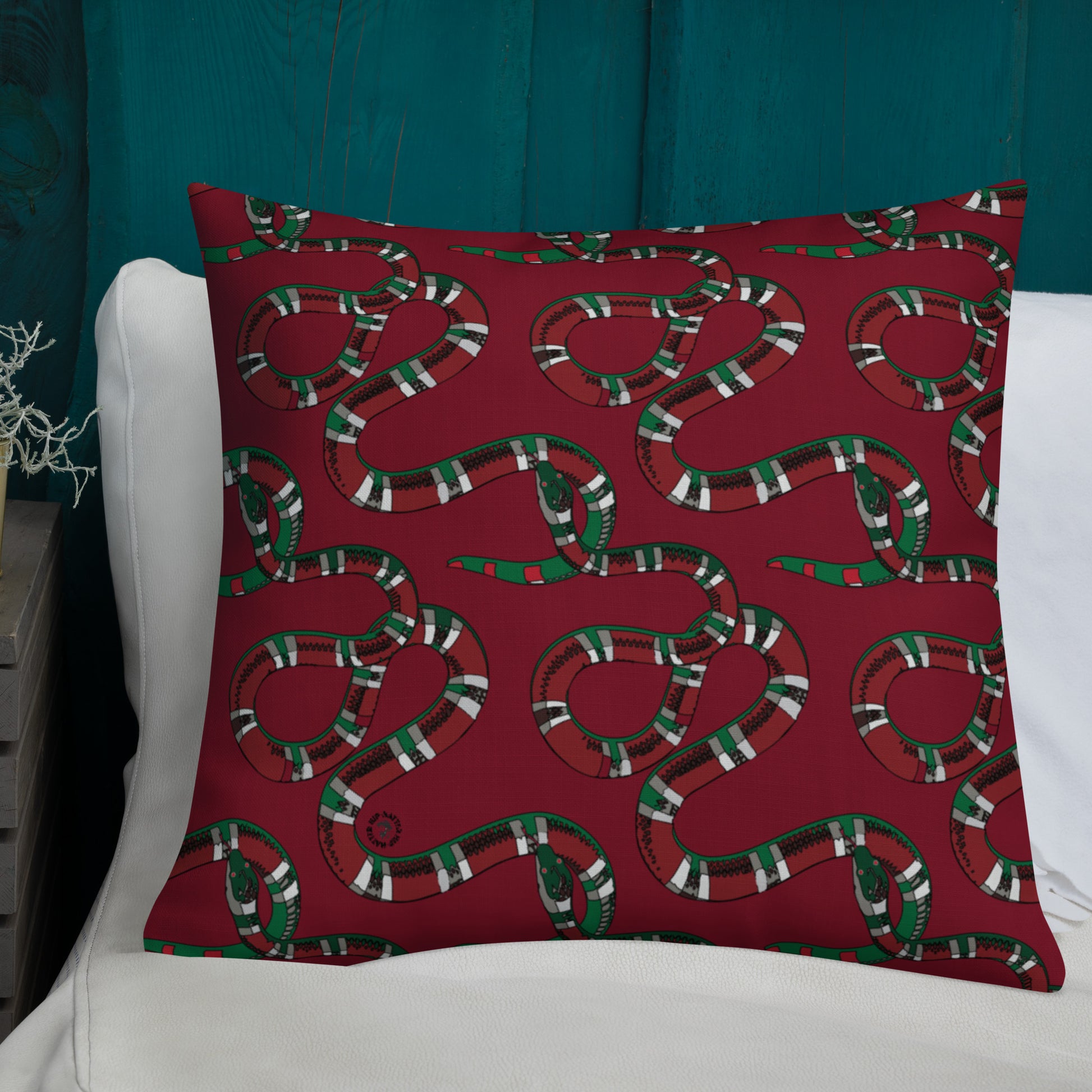 Designer Snakes On Red Premium Pillow - HipHatter