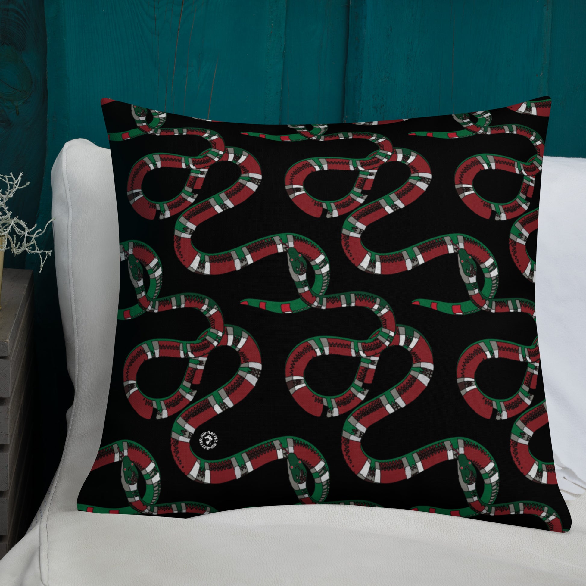 Designer Snakes On Black Premium Pillow - HipHatter