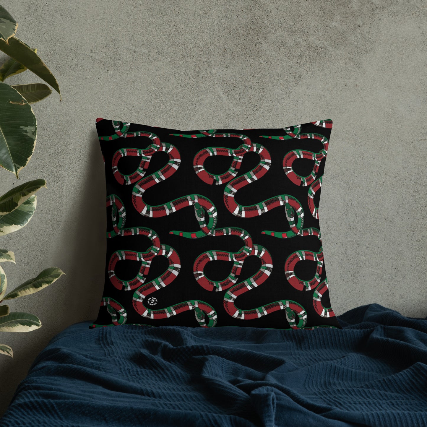 Designer Snakes On Black Premium Pillow - HipHatter