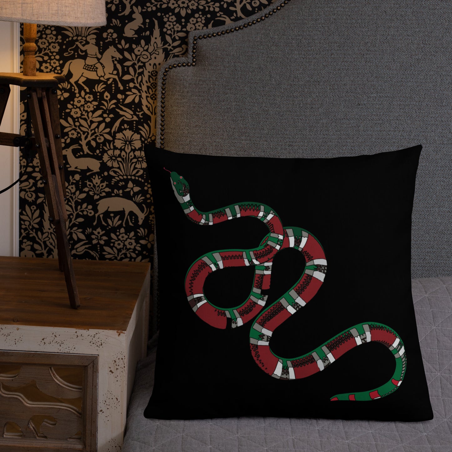 Designer Snakes On Black Premium Pillow - HipHatter
