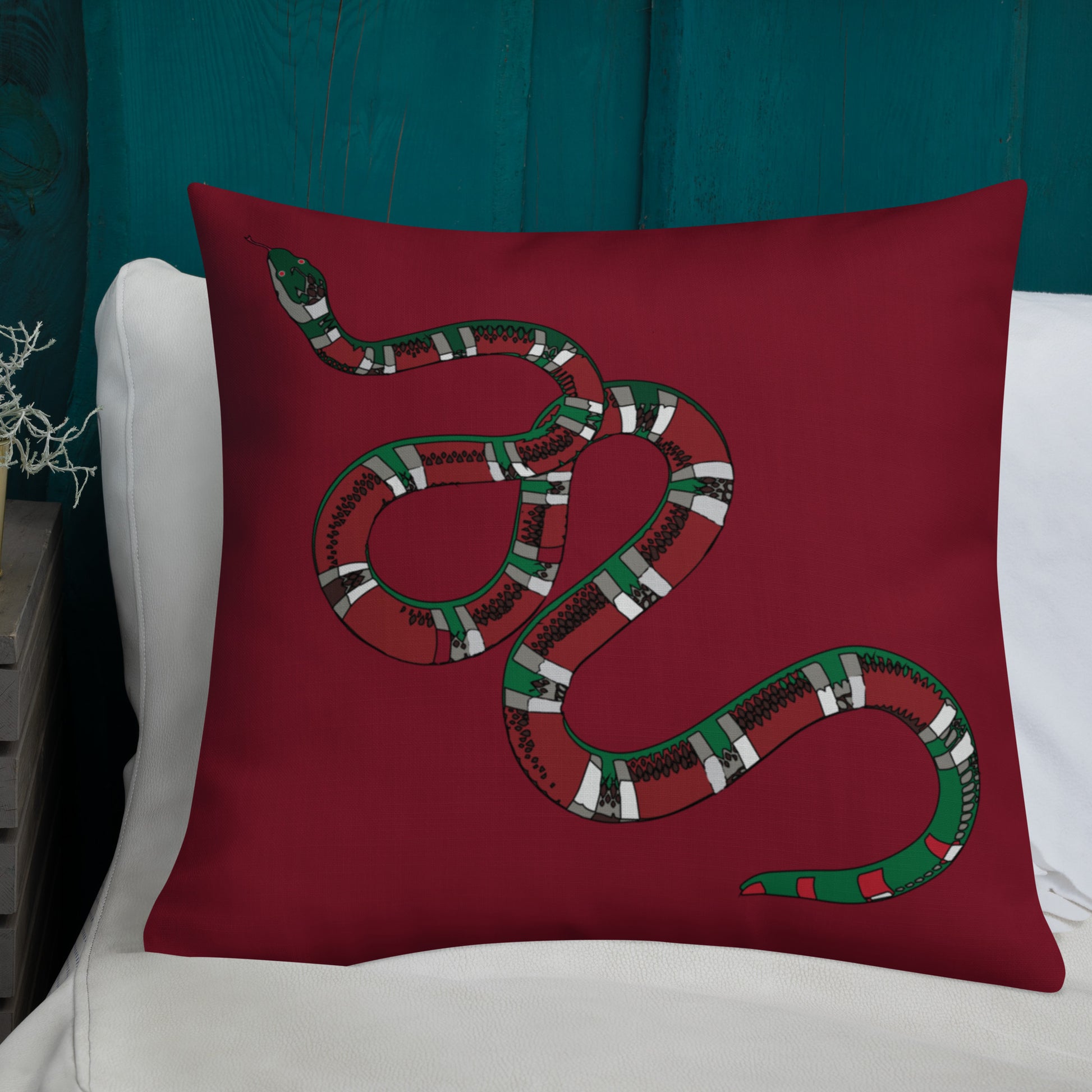 Designer Snakes On Red Premium Pillow - HipHatter