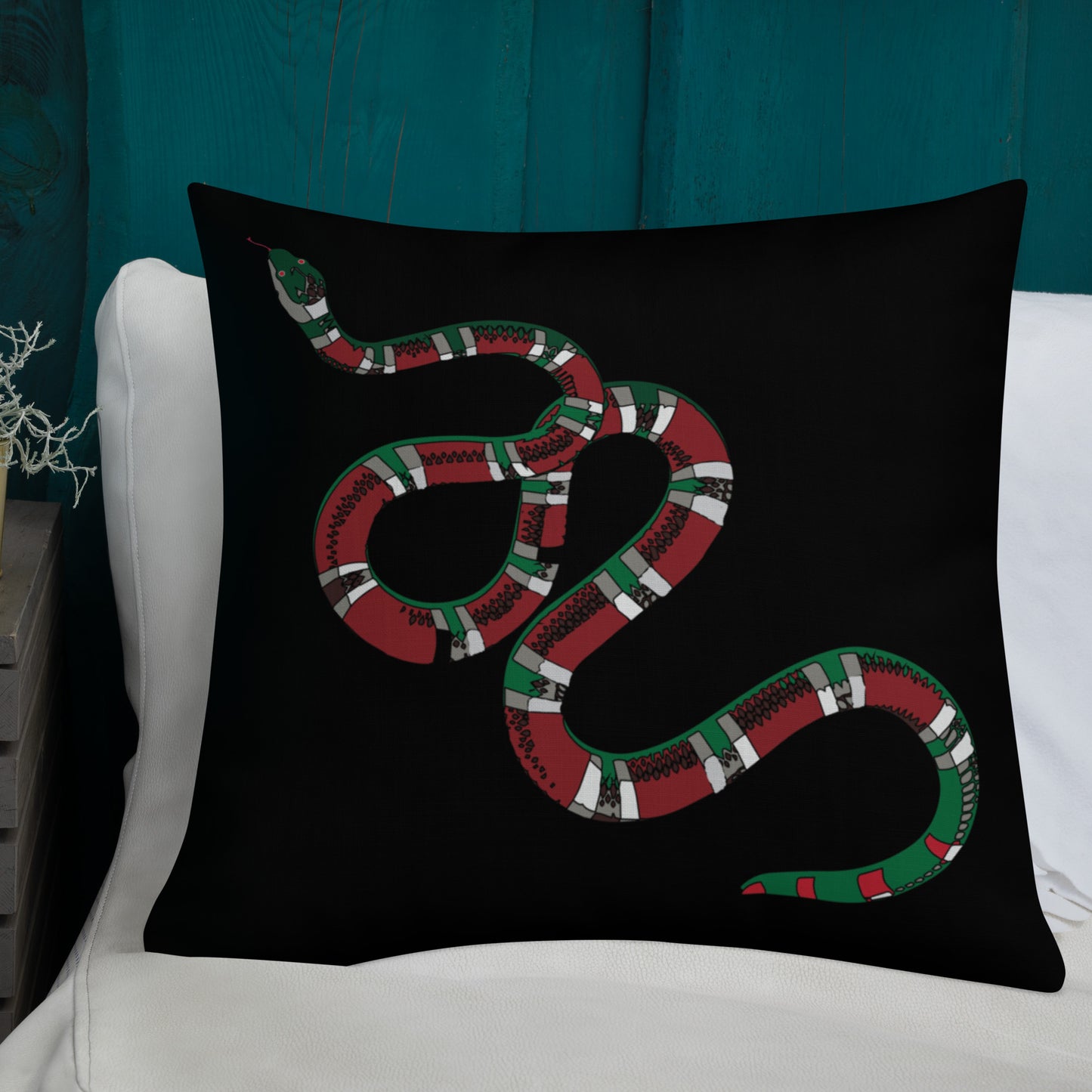 Designer Snakes On Black Premium Pillow - HipHatter