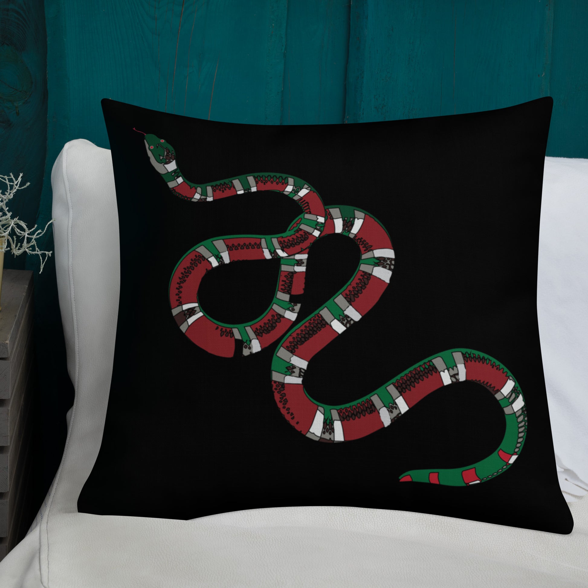 Designer Snakes On Black Premium Pillow - HipHatter
