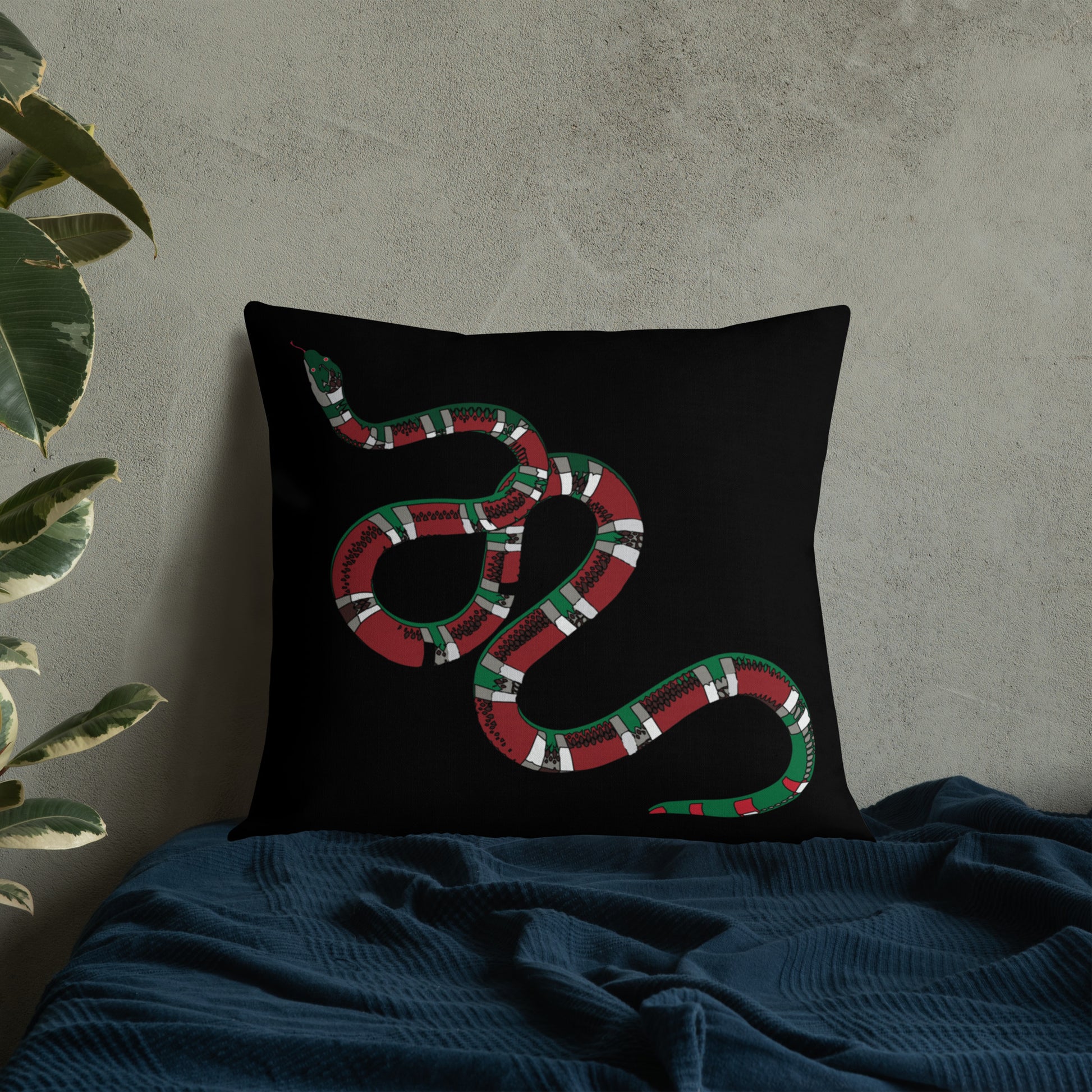 Designer Snakes On Black Premium Pillow - HipHatter