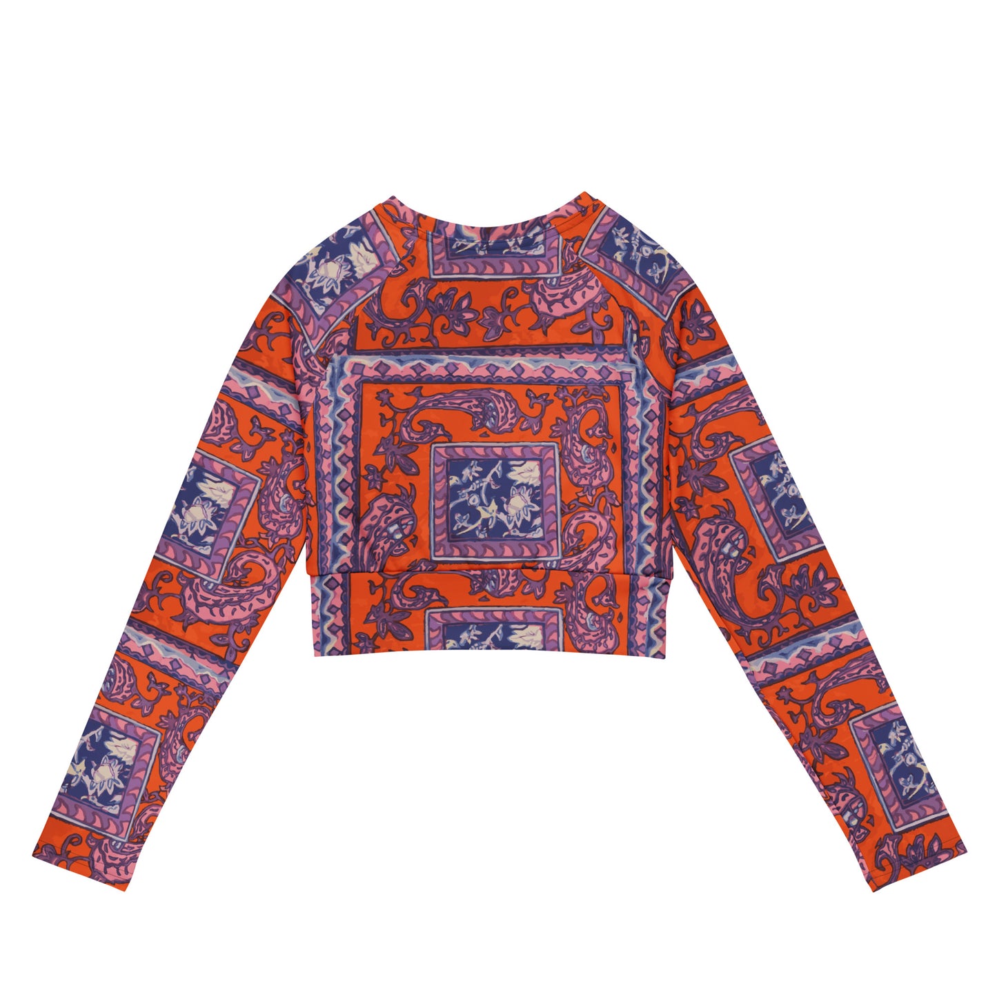 Orange Paisley Pattern Recycled long-sleeve crop top - HipHatter