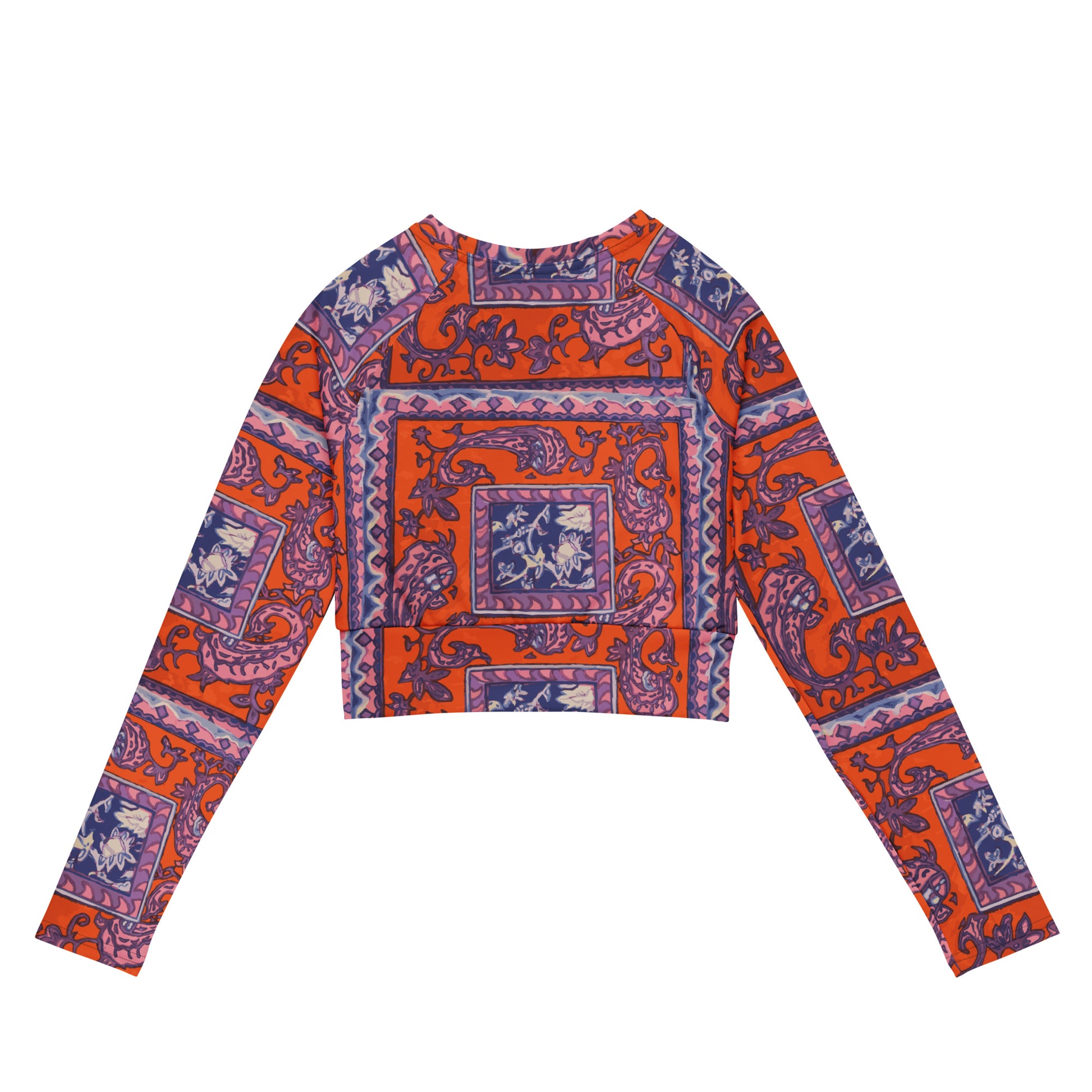 Orange Paisley Pattern Recycled long-sleeve crop top - HipHatter
