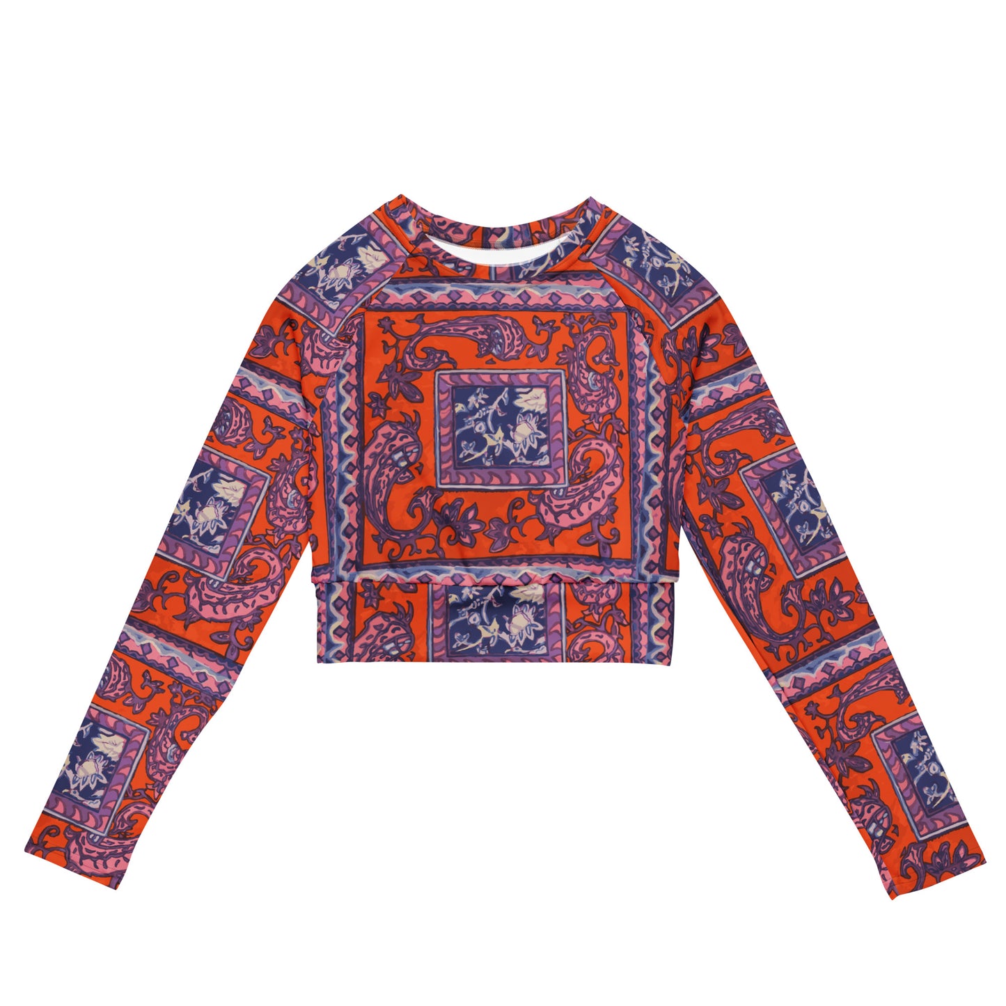 Orange Paisley Pattern Recycled long-sleeve crop top - HipHatter