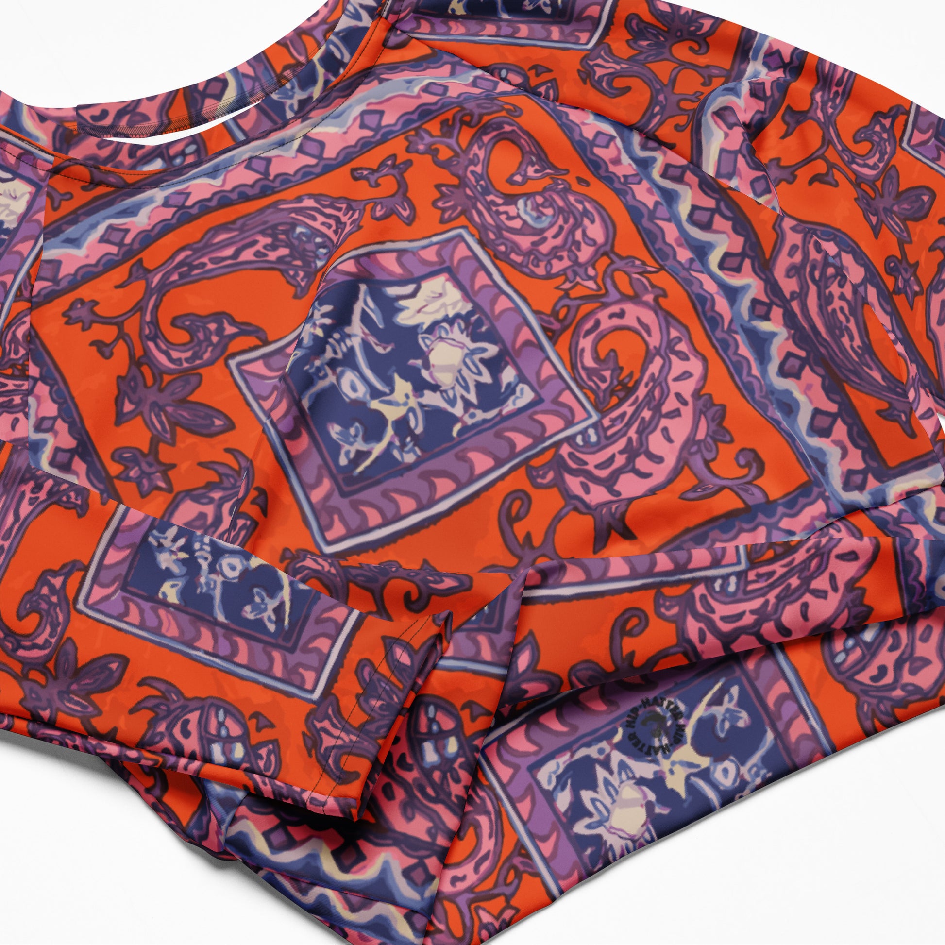 Orange Paisley Pattern Recycled long-sleeve crop top - HipHatter