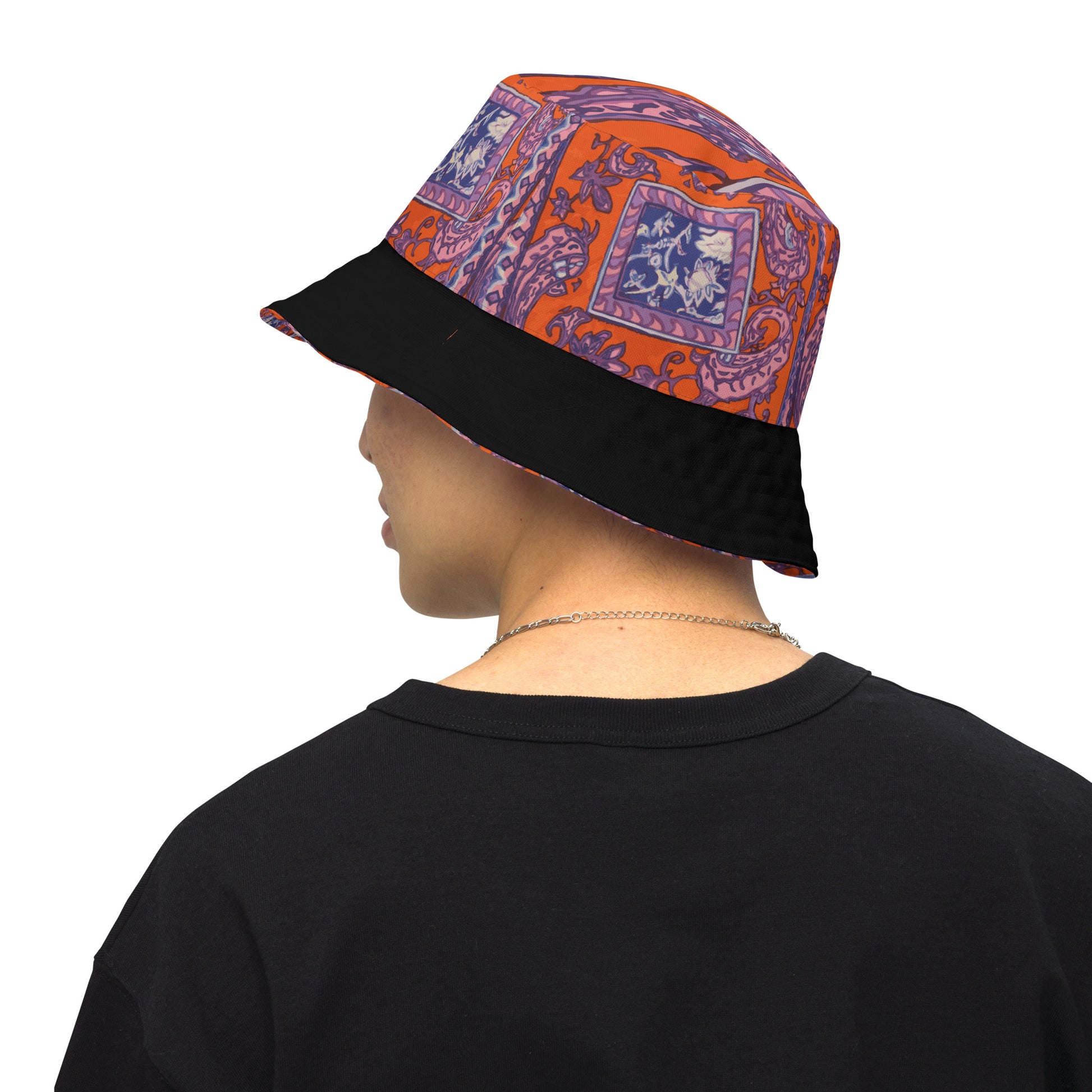 Orange Paisley Pattern Reversible bucket hat - Hip Hatter