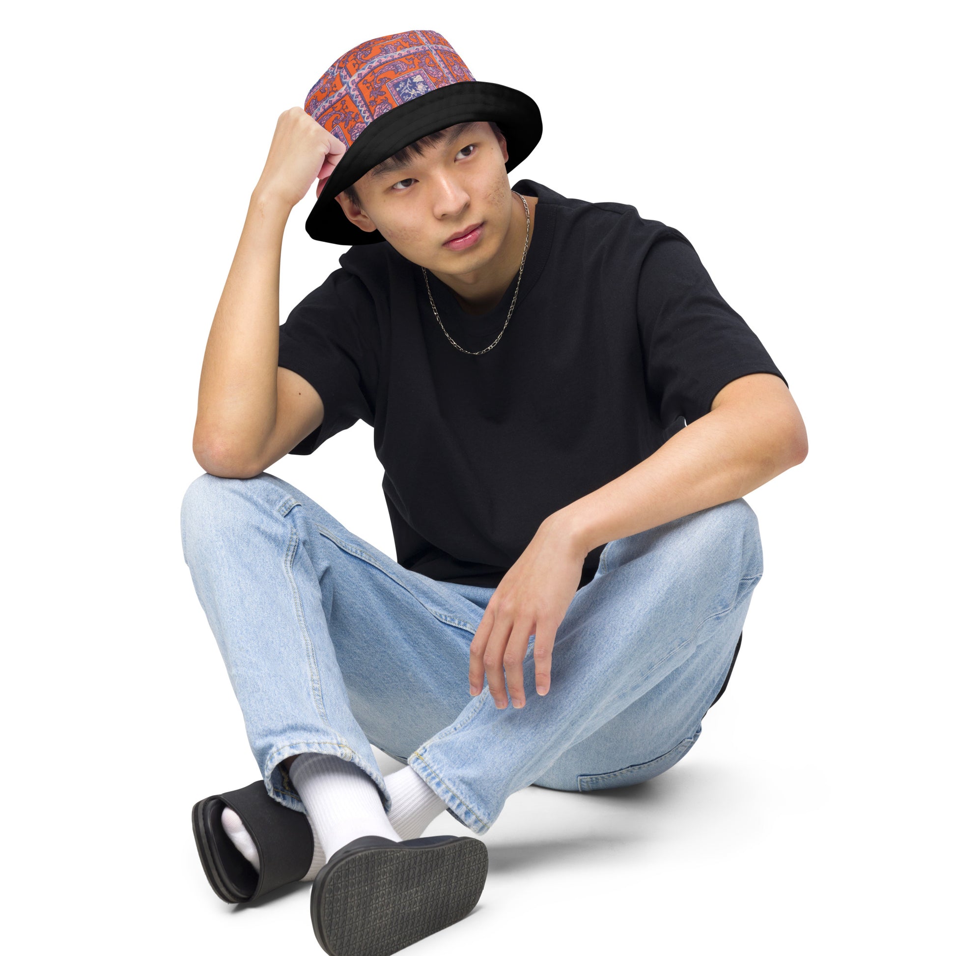Orange Paisley Pattern Reversible bucket hat - Hip Hatter