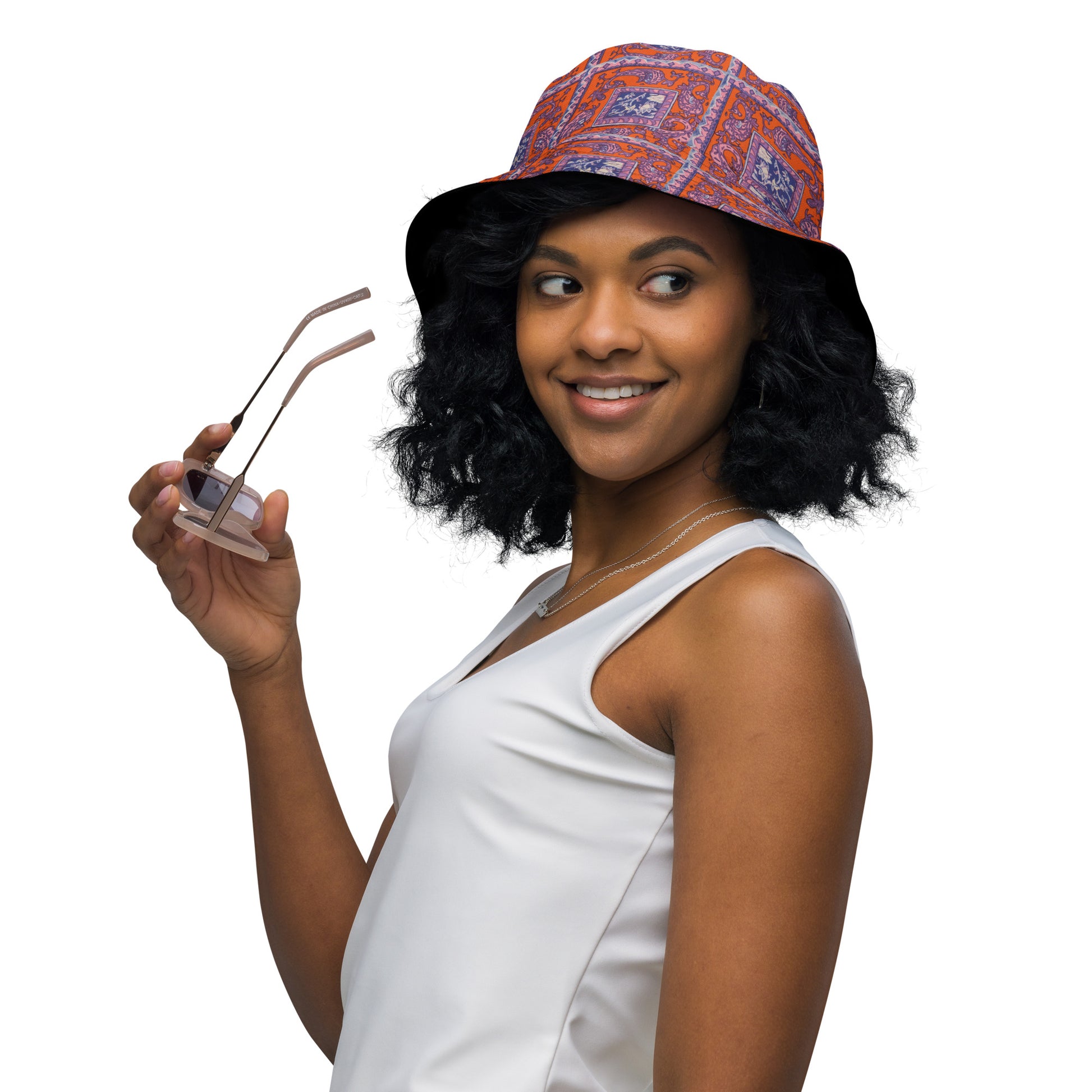 Orange Paisley Pattern Reversible bucket hat - Hip Hatter