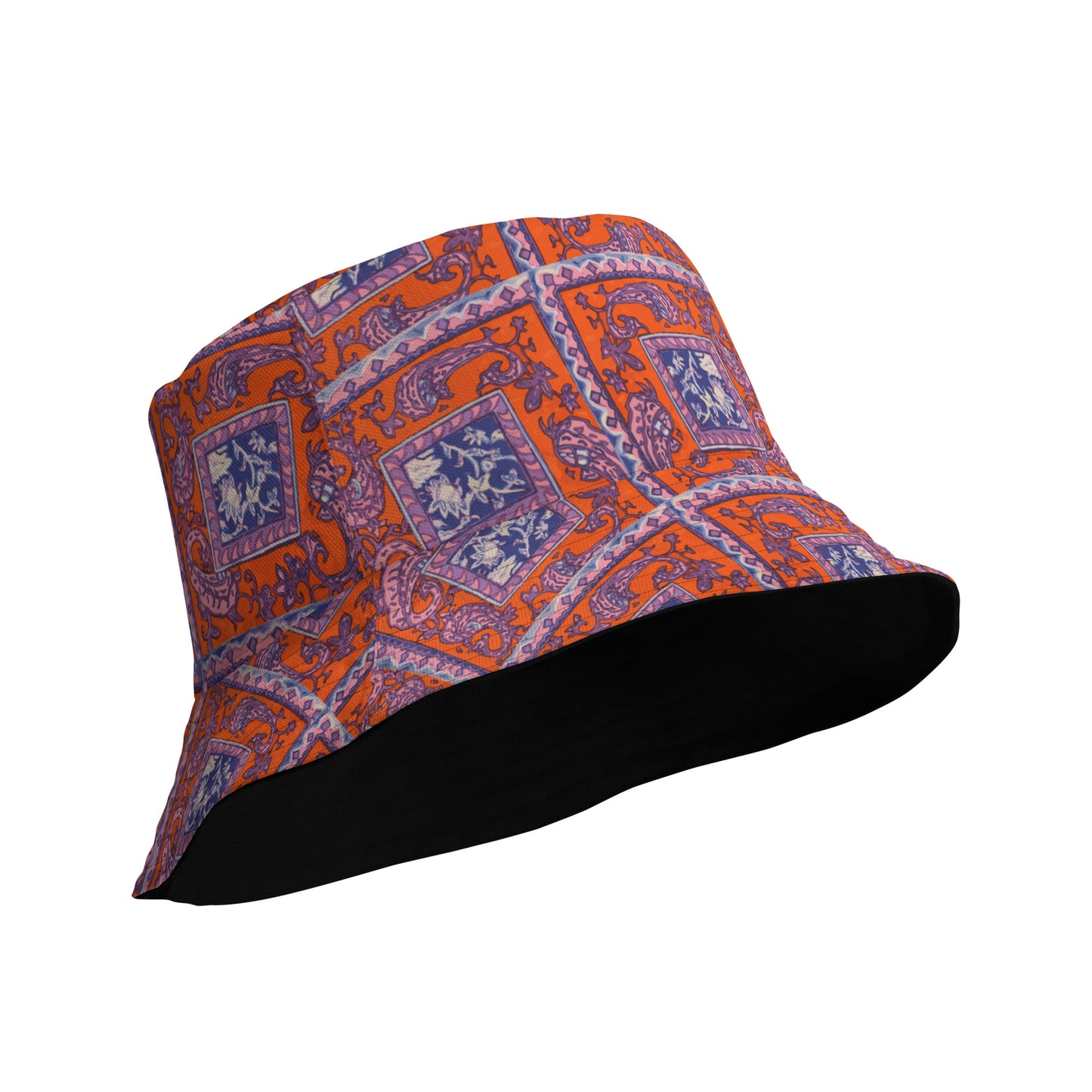 Orange Paisley Pattern Reversible bucket hat - Hip Hatter