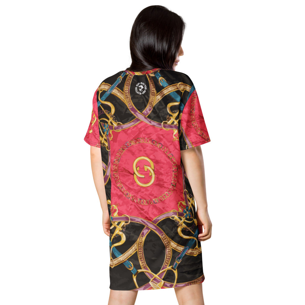 Pink Equestrian Scarf  Print T-Shirt Dress - HipHatter