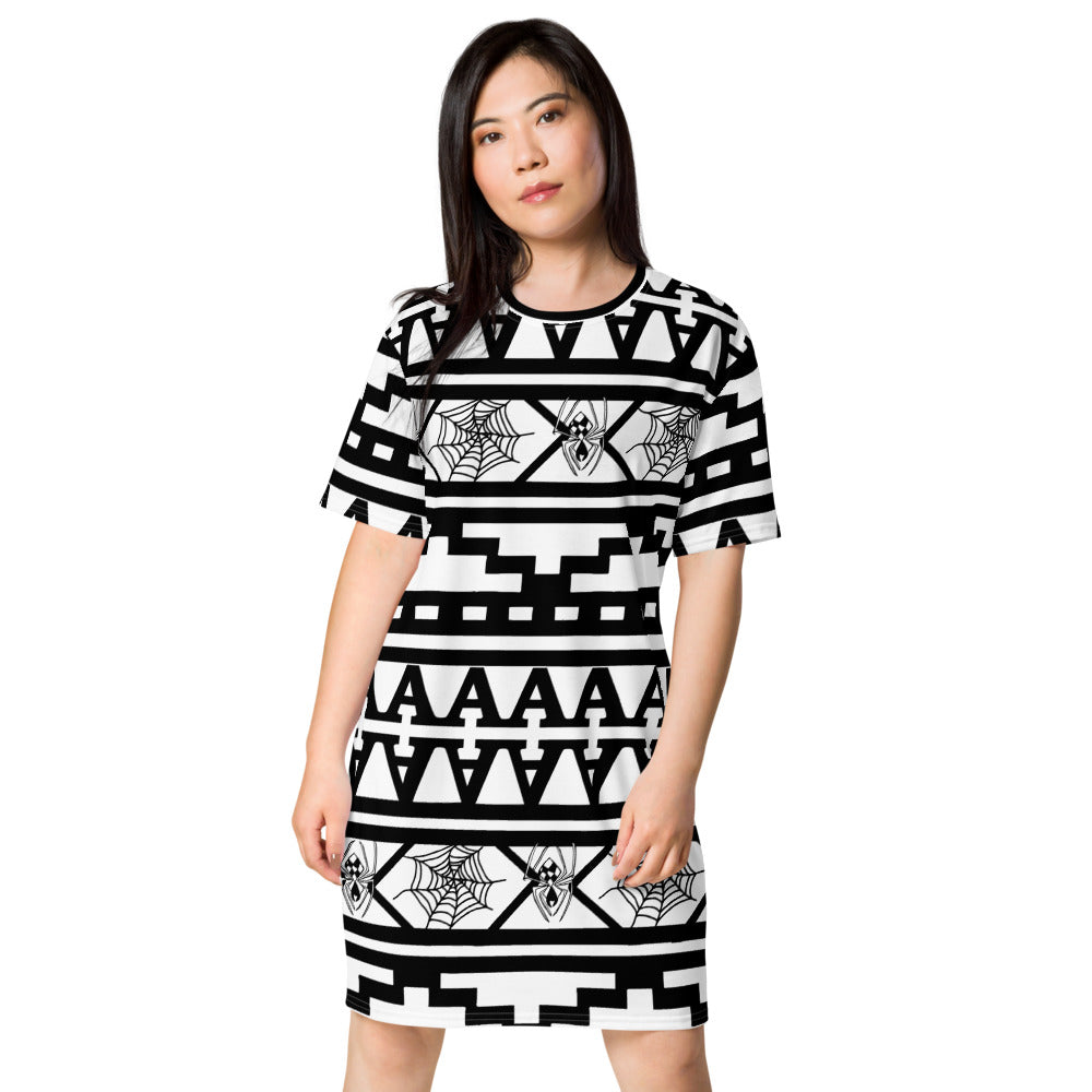 Aztec Print White T-shirt dress - HipHatter