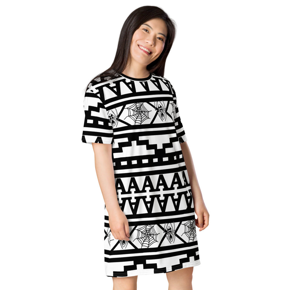 Aztec Print White T-shirt dress - HipHatter