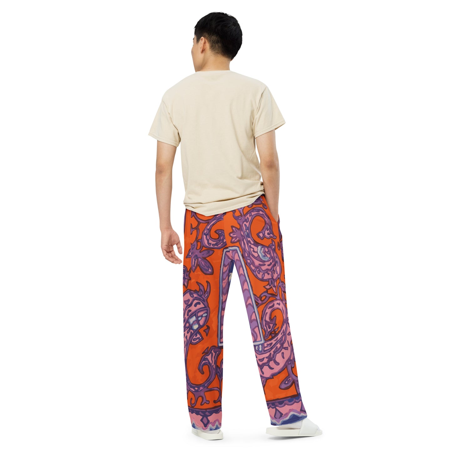 Orange Paisley La Rambla Unisex Wide-Leg Pants - HipHatter