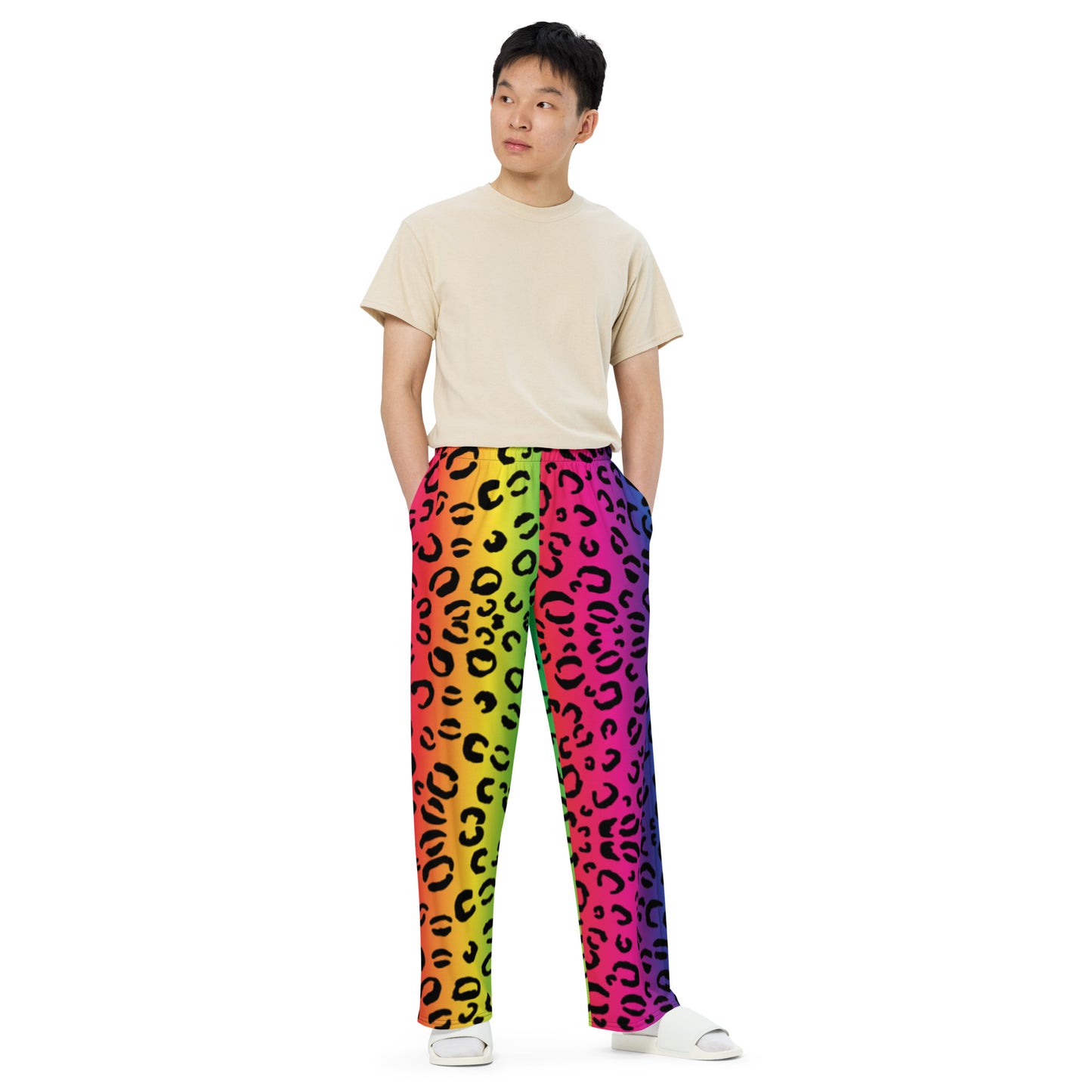 Rainbow Safari Leopard Print Wide Leg Trousers - HipHatter