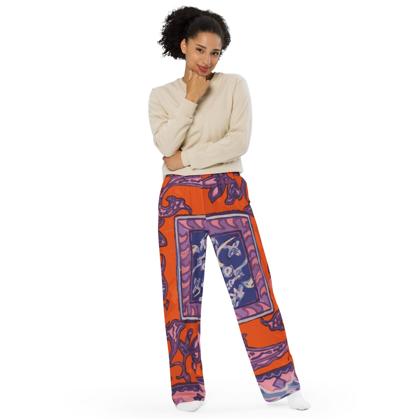 Orange Paisley La Rambla Unisex Wide-Leg Pants - HipHatter