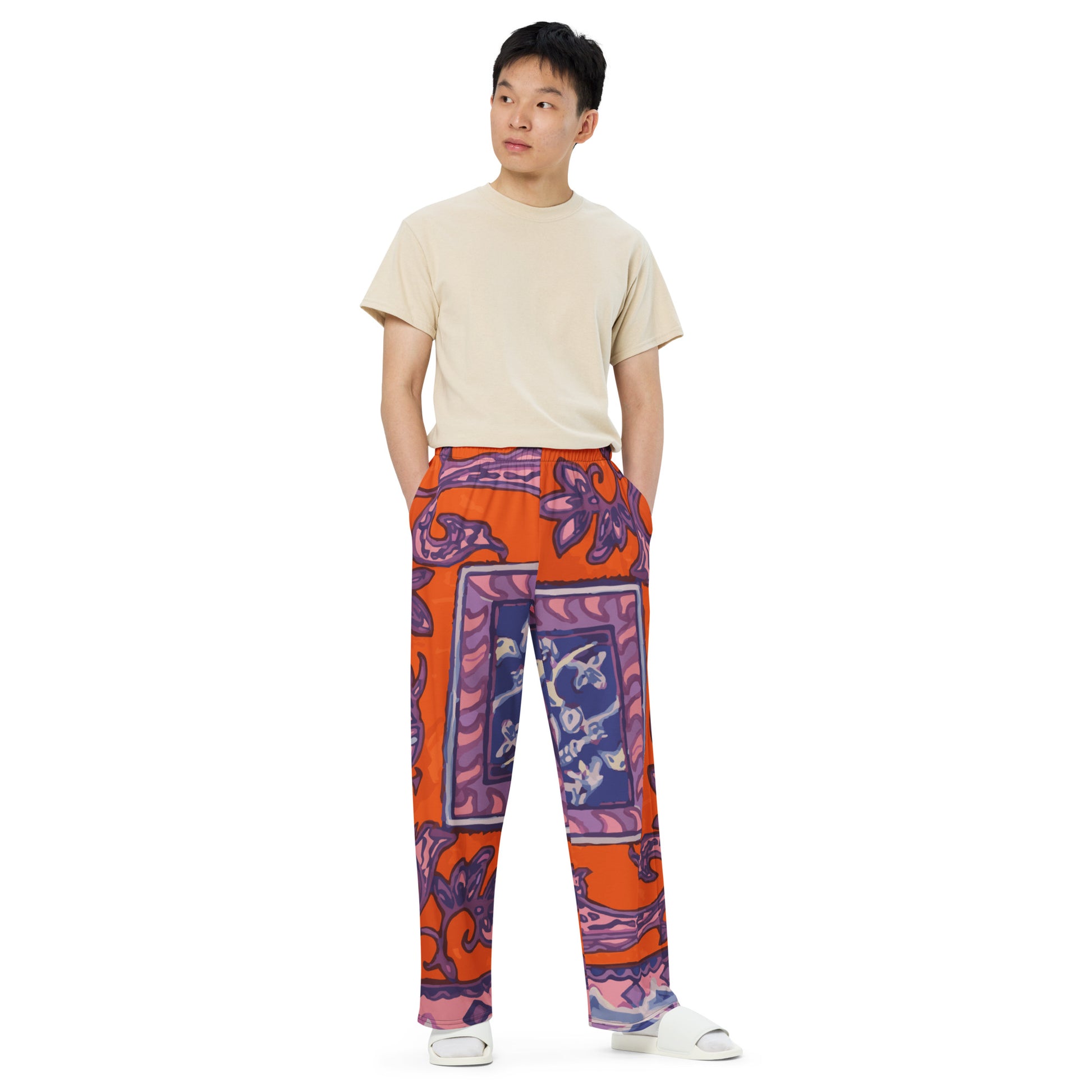 Orange Paisley La Rambla Unisex Wide-Leg Pants - HipHatter