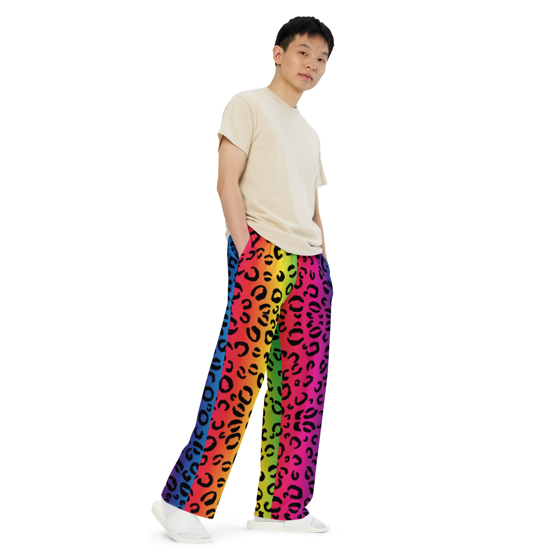 Rainbow Safari Leopard Print Wide Leg Trousers - HipHatter