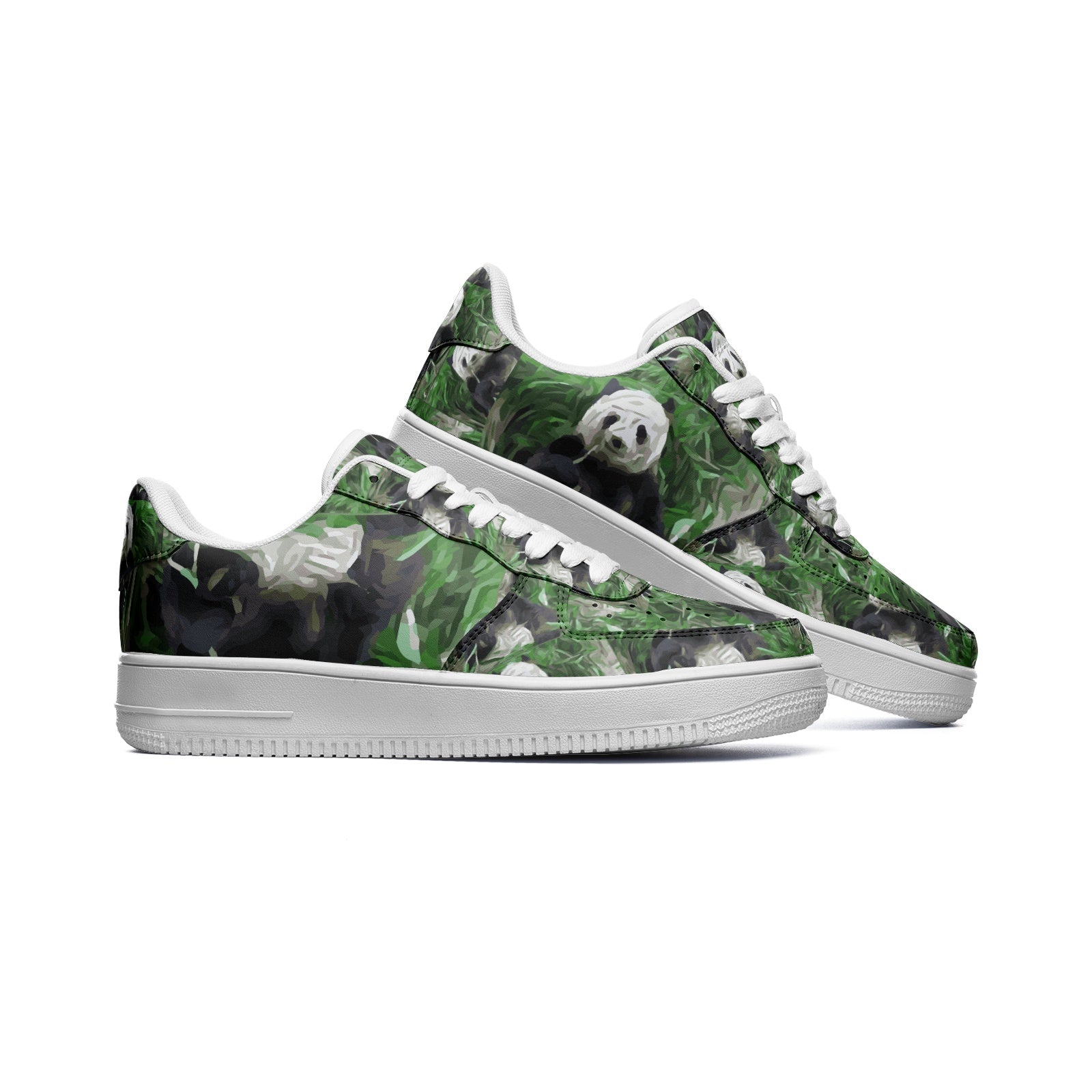 Panda Life Bamboo Green Unisex Low Top Leather Sneakers - HipHatter
