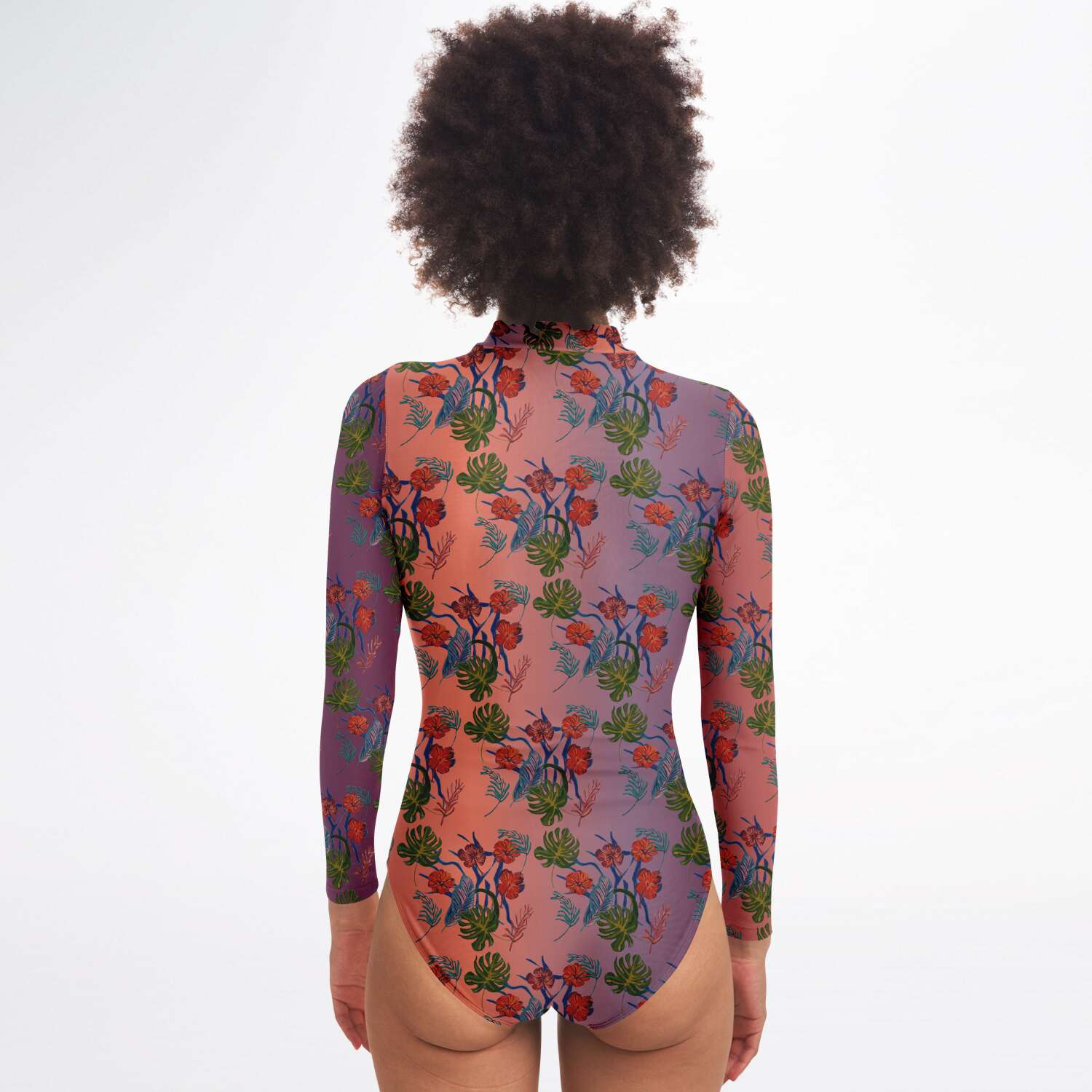 Tropical Floral Print Dawn Surf Long Sleeved Bodysuit - HipHatter