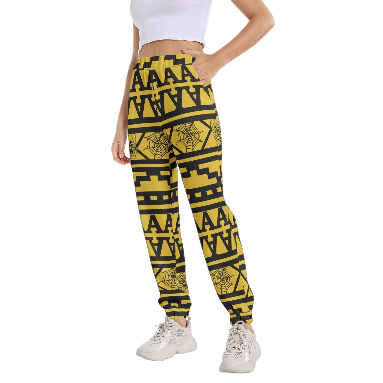 Yellow Gold Aztec 80s Style Tapered Sweatpants - HipHatter