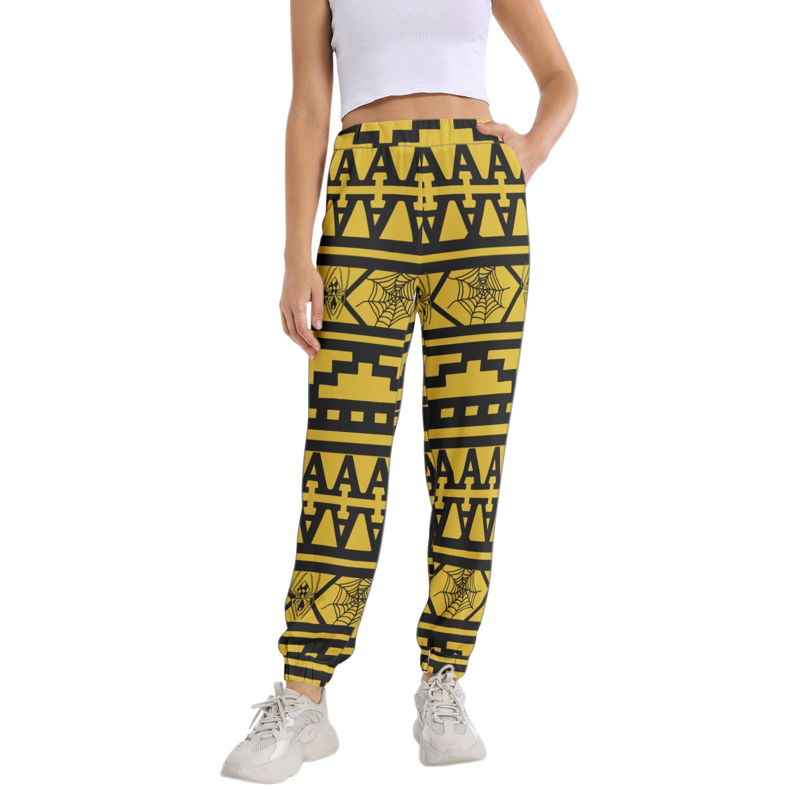 Yellow Gold Aztec 80s Style Tapered Sweatpants - HipHatter