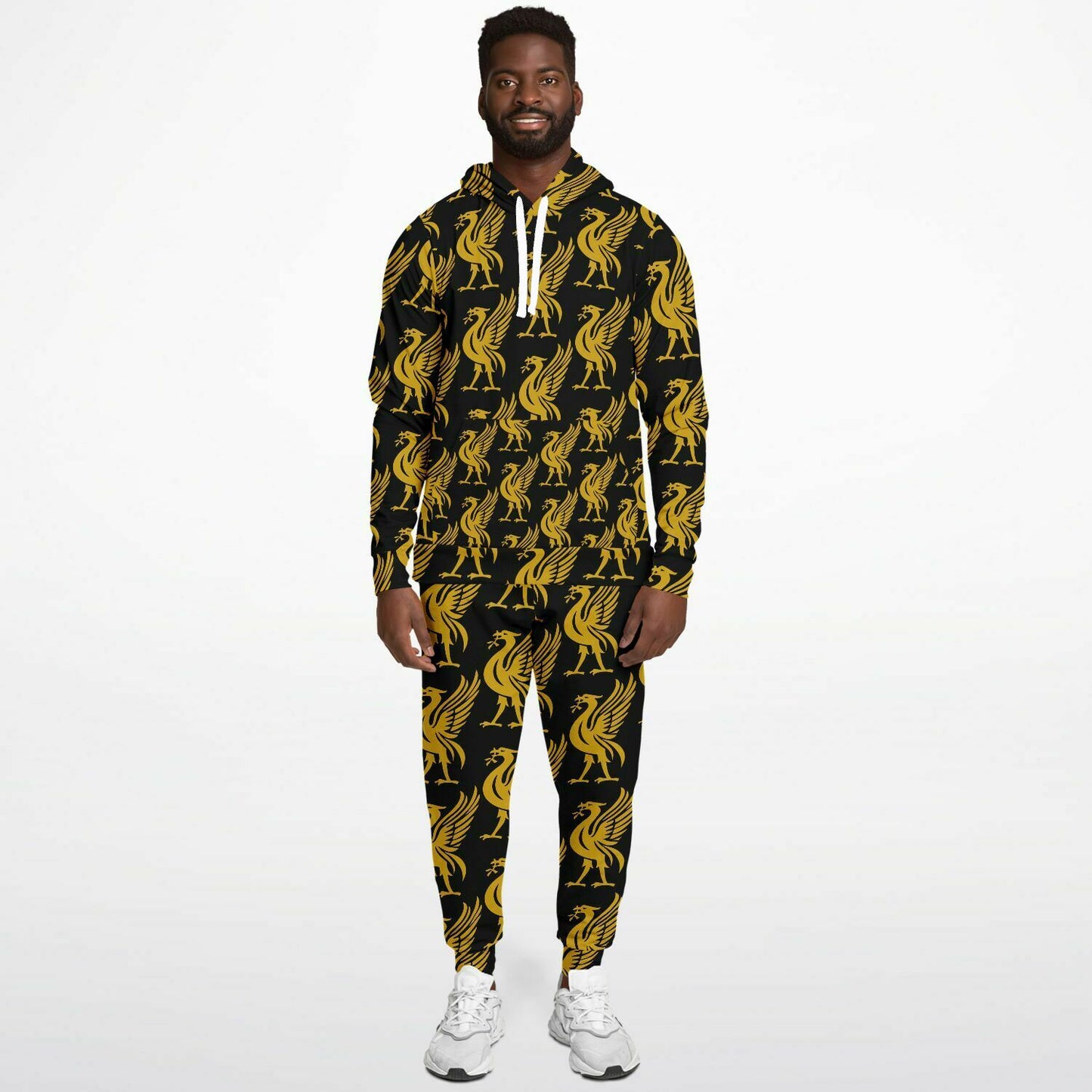 Liverpool Liver Bird Gold Pattern Hoodie and Sweatpants Outfit Set - HipHatter