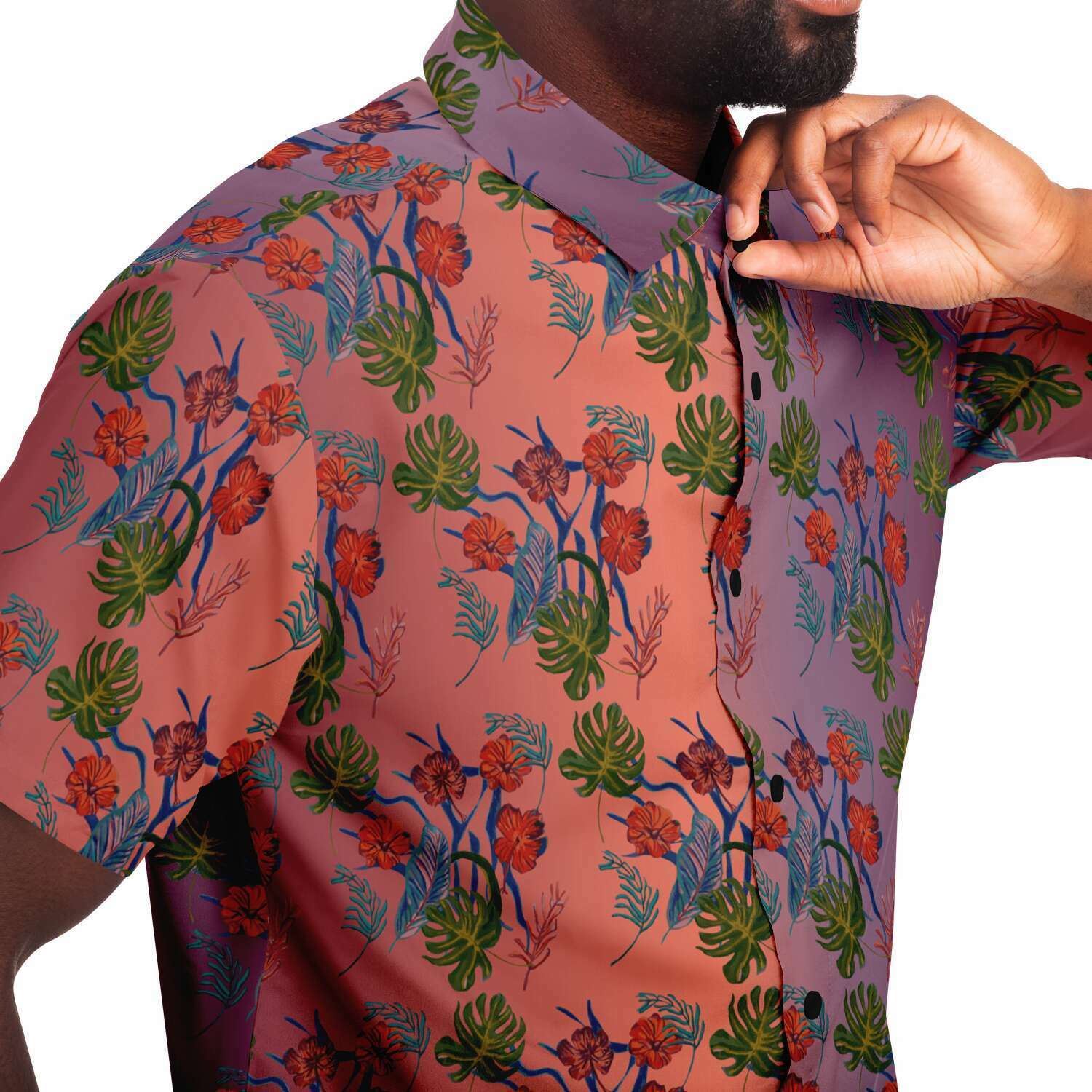 Til Dawn mens purple sky floral short sleeve shirt - HipHatter