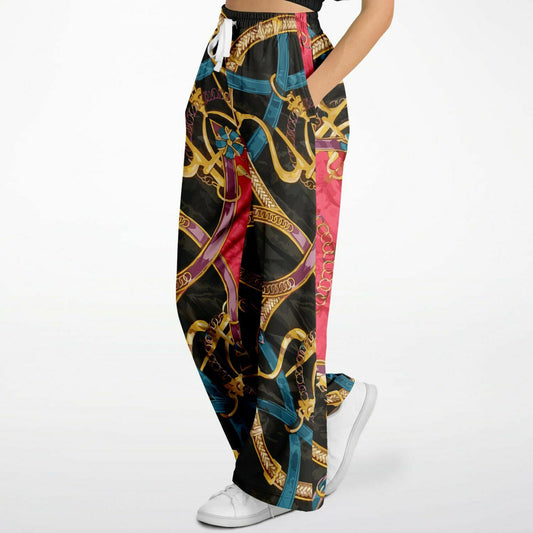 Luxury Pink Scarf Print Flare Trousers - HipHatter