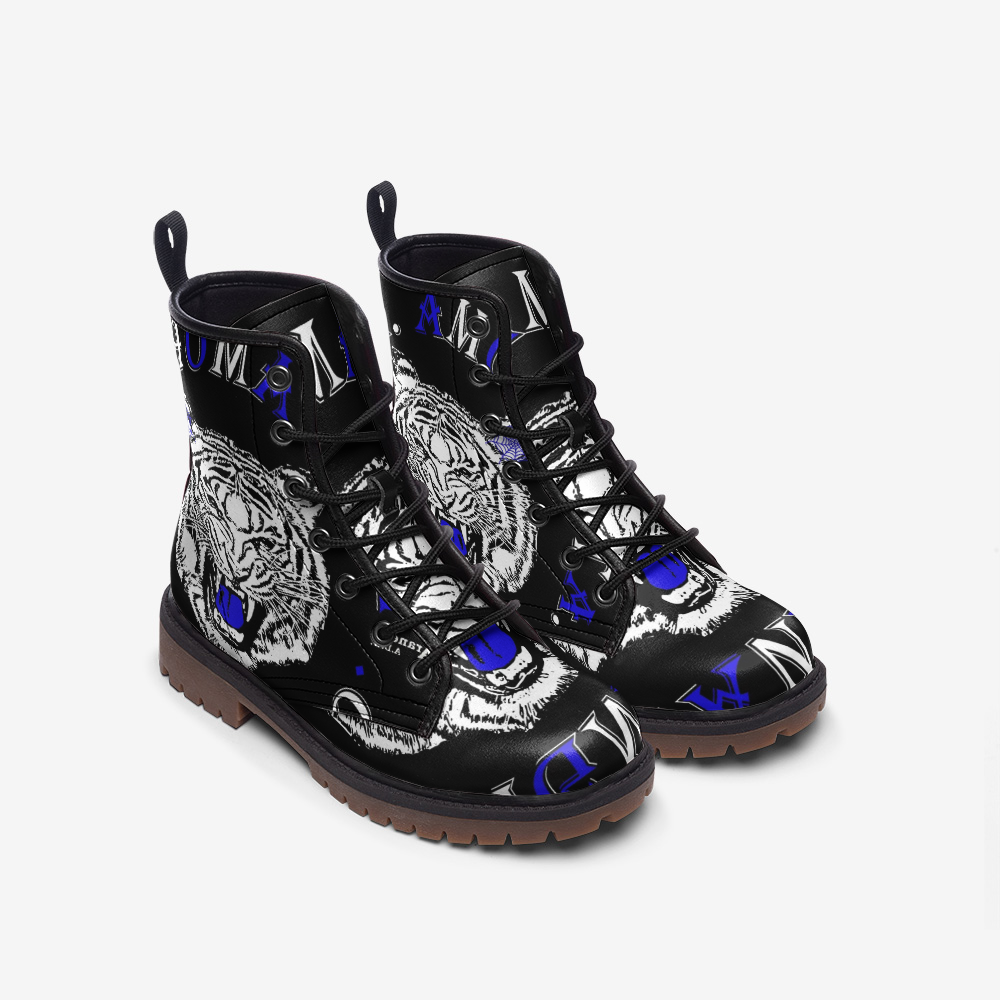 Real Tiger Motto Leather Combat Boots - HipHatter