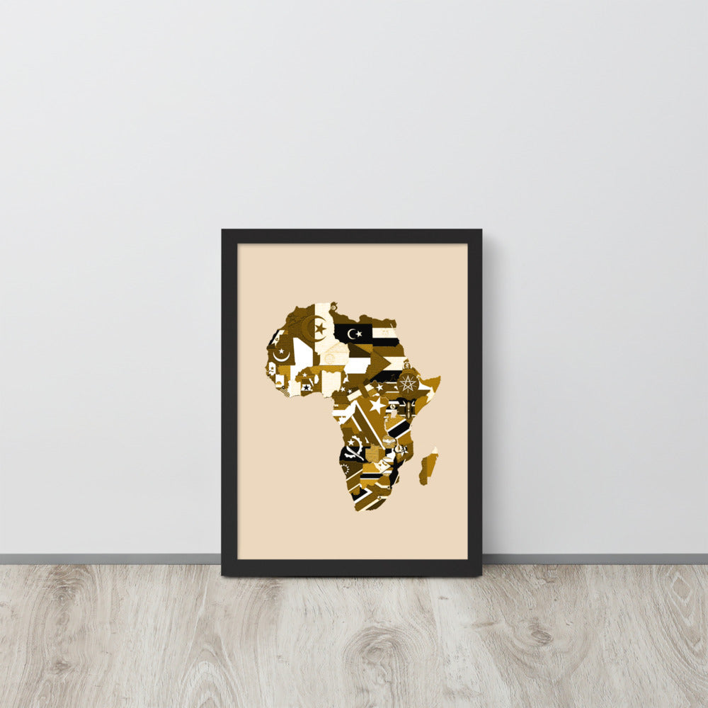 Map of Africa Continent With Flags Sepia Tone Framed Poster - HipHatter