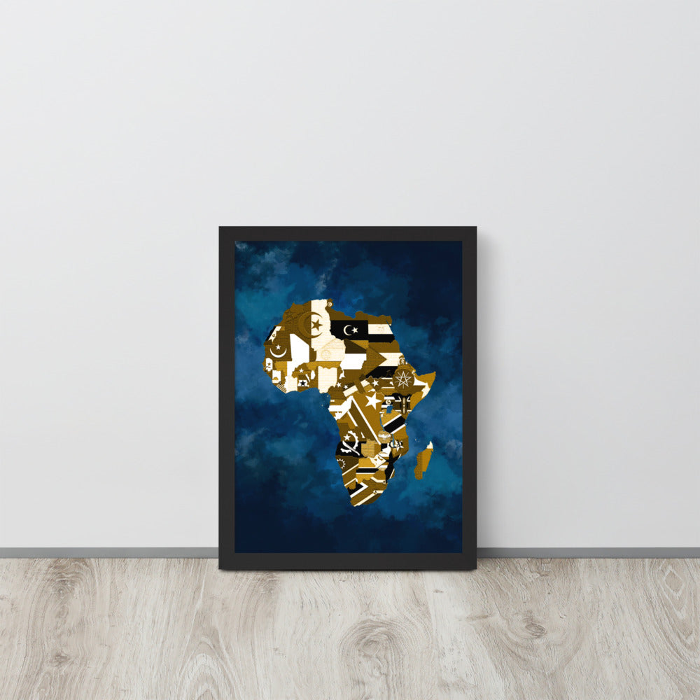 Map of Africa On A Sea Of Blue With Flags Framed Poster - HipHatter