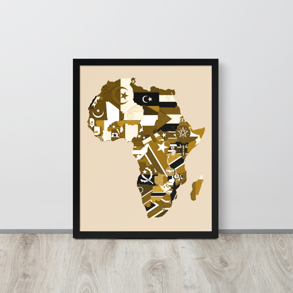 Map of Africa Continent With Flags Sepia Tone Framed Poster - HipHatter